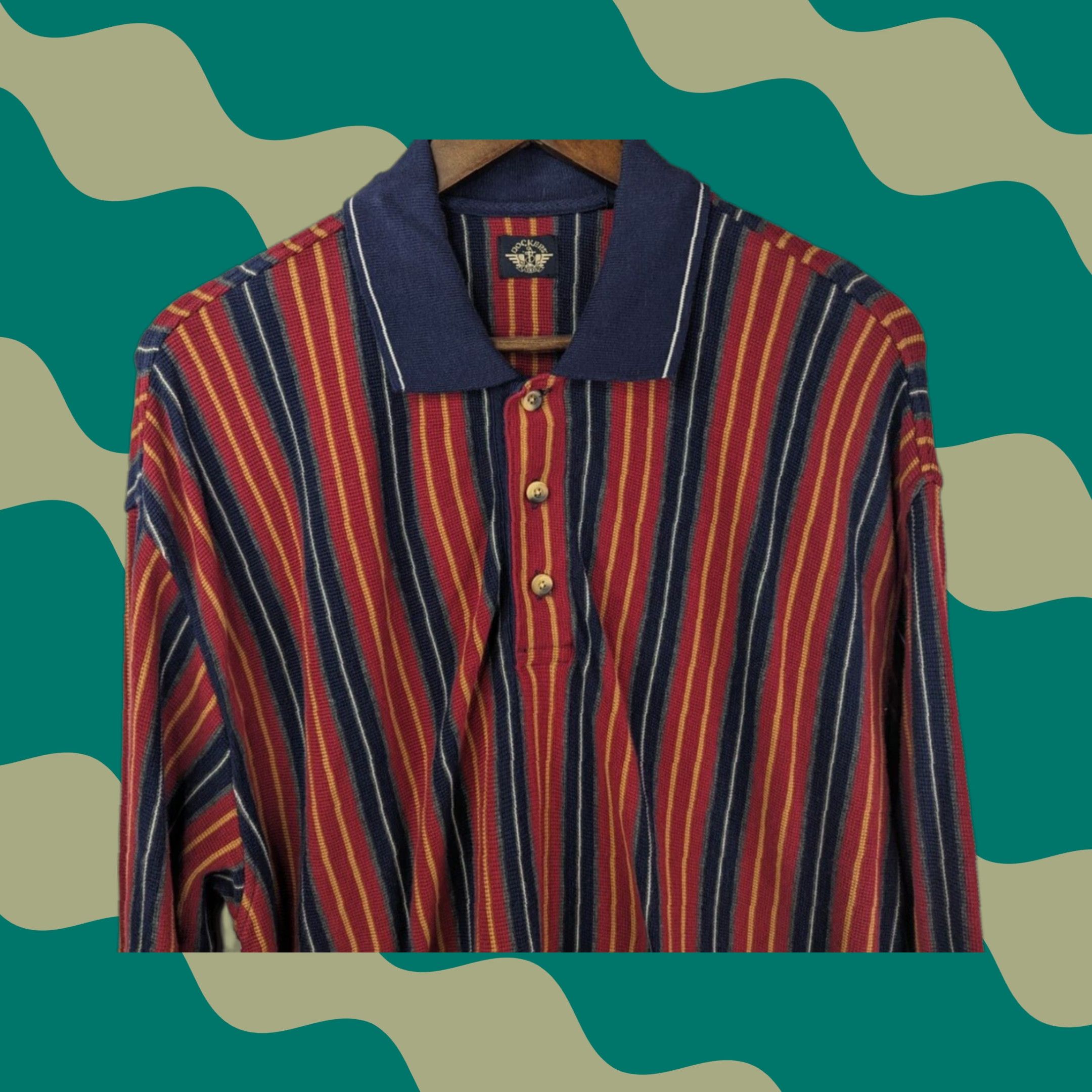 Dockers VINTAGE Dockers Polo Shirt Striped 90s Red L Mens Long Sleeve Casual College University Rugby Made In USA Size US L / EU 52-54 / 3 - 1 Thumbnail