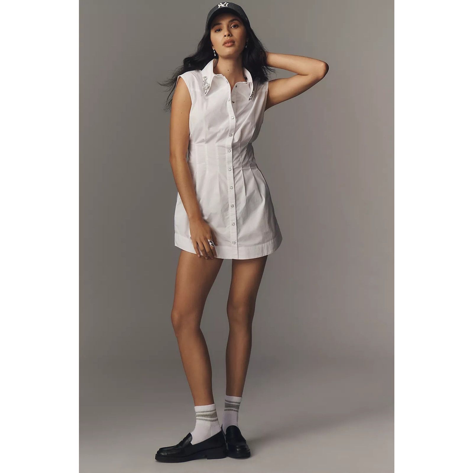 Anthropologie New Siempre Embellished Collar Pleated Mini Shirt Dress XL Size XL / US 12-14 / IT 48-50 - 3 Thumbnail