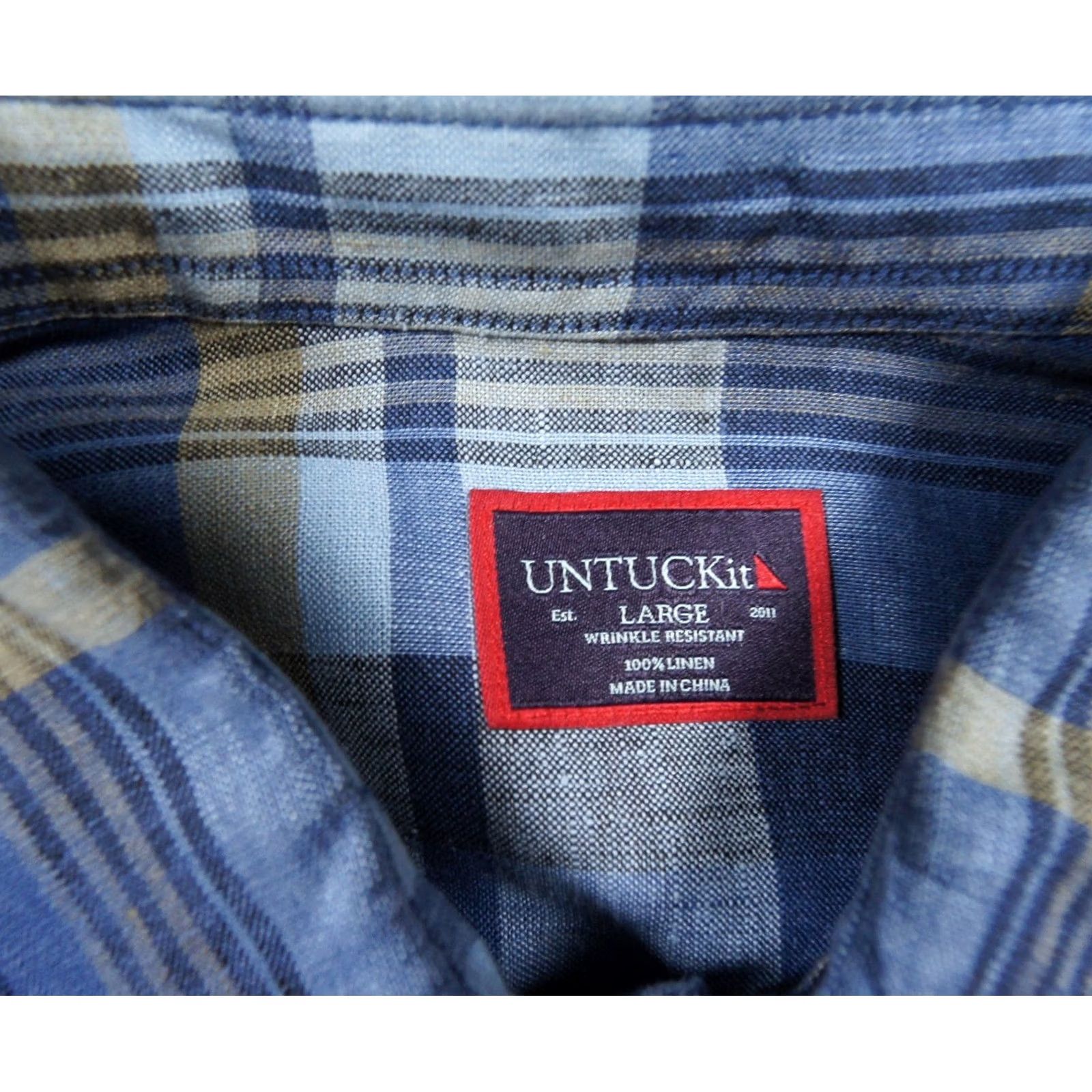 UNTUCKit UNTUCKit Shirt Mens Large Blue Button Down Long Sleeve Linen Plaid Work Business Size US L / EU 52-54 / 3 - 5 Thumbnail