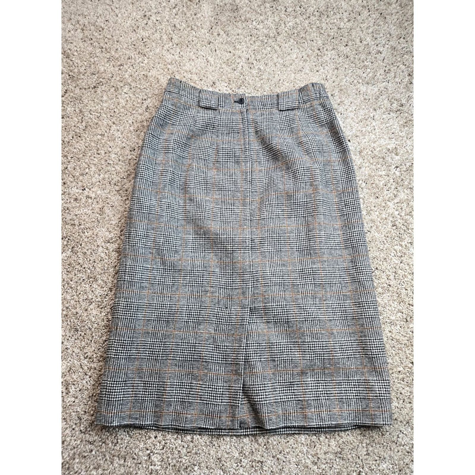 Orvis VINTAGE Orvis Skirt Womens 12 Gray Wool Plaid Tweed Knee Length Pencil Slit Lined Size 34" / US 12 / IT 48 - 4 Thumbnail