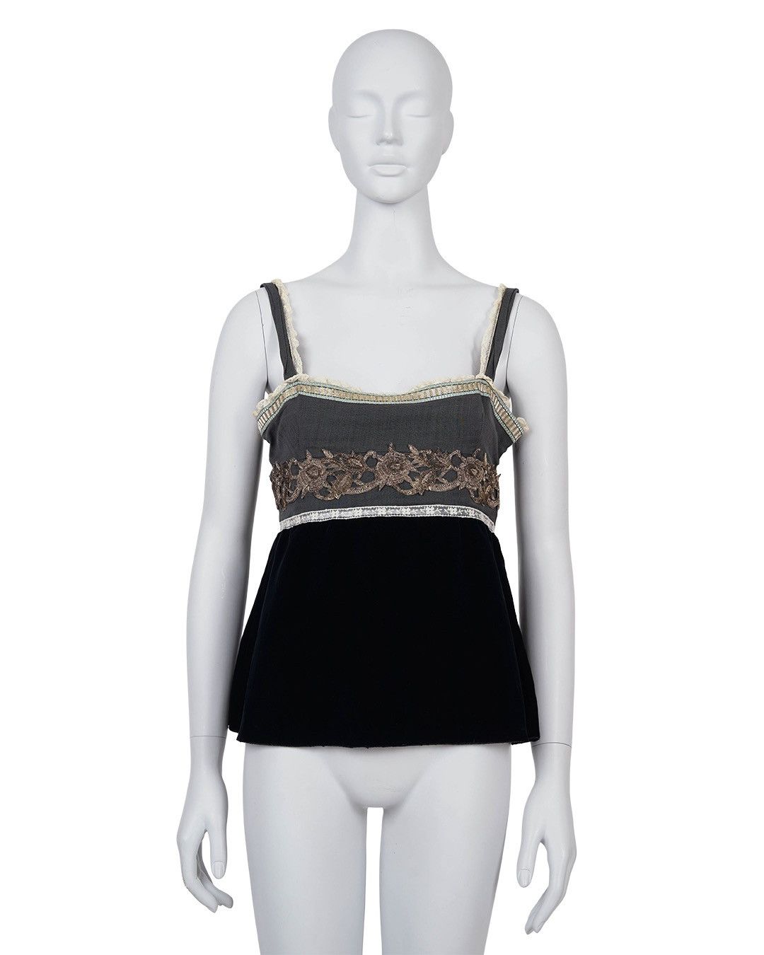 Miu Miu Miu Miu F/W2004 Lace/Velvet Tank Top Size S / US 4 / IT 40 - 1 Thumbnail