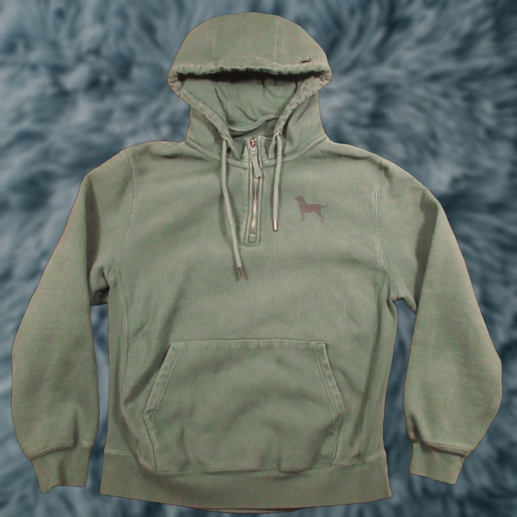 VINTAGE The Black Dog Sweatshirt Hoodie Men M Green 1/4 Zip Heavy Reverse Weave Pullover Hoodie Mens Size M Green Cotton Polyester Fleece