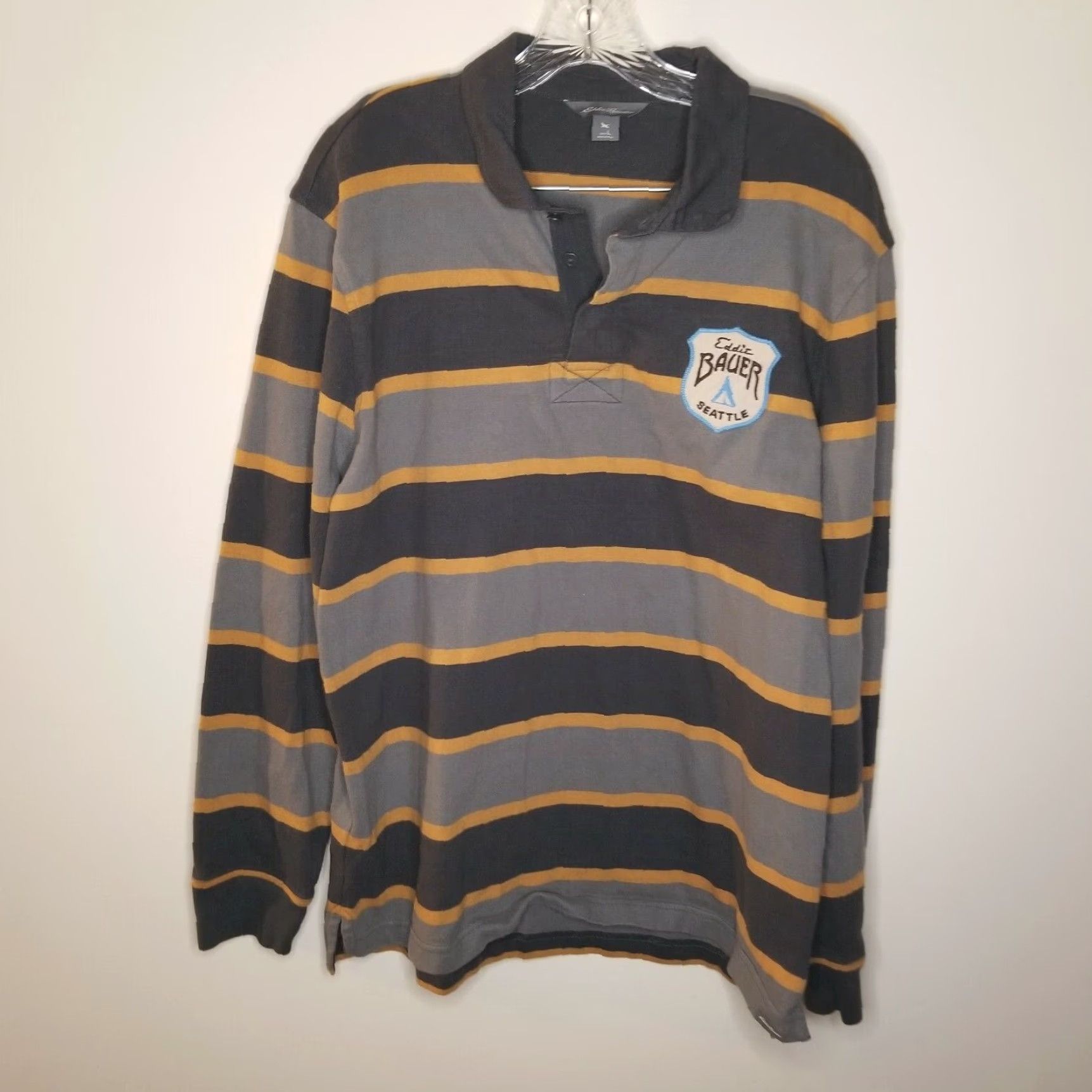 Eddie Bauer Eddie Bauer Striped Polo Shirt Mens Long Sleeve Gray Size Large Size US L / EU 52-54 / 3 - 1 Thumbnail