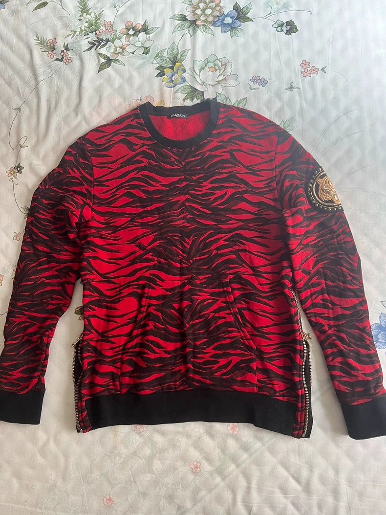 Balmain Balmain Tiger Print Zip Side Sweatshirt Size US L / EU 52-54 / 3 - 1 Thumbnail