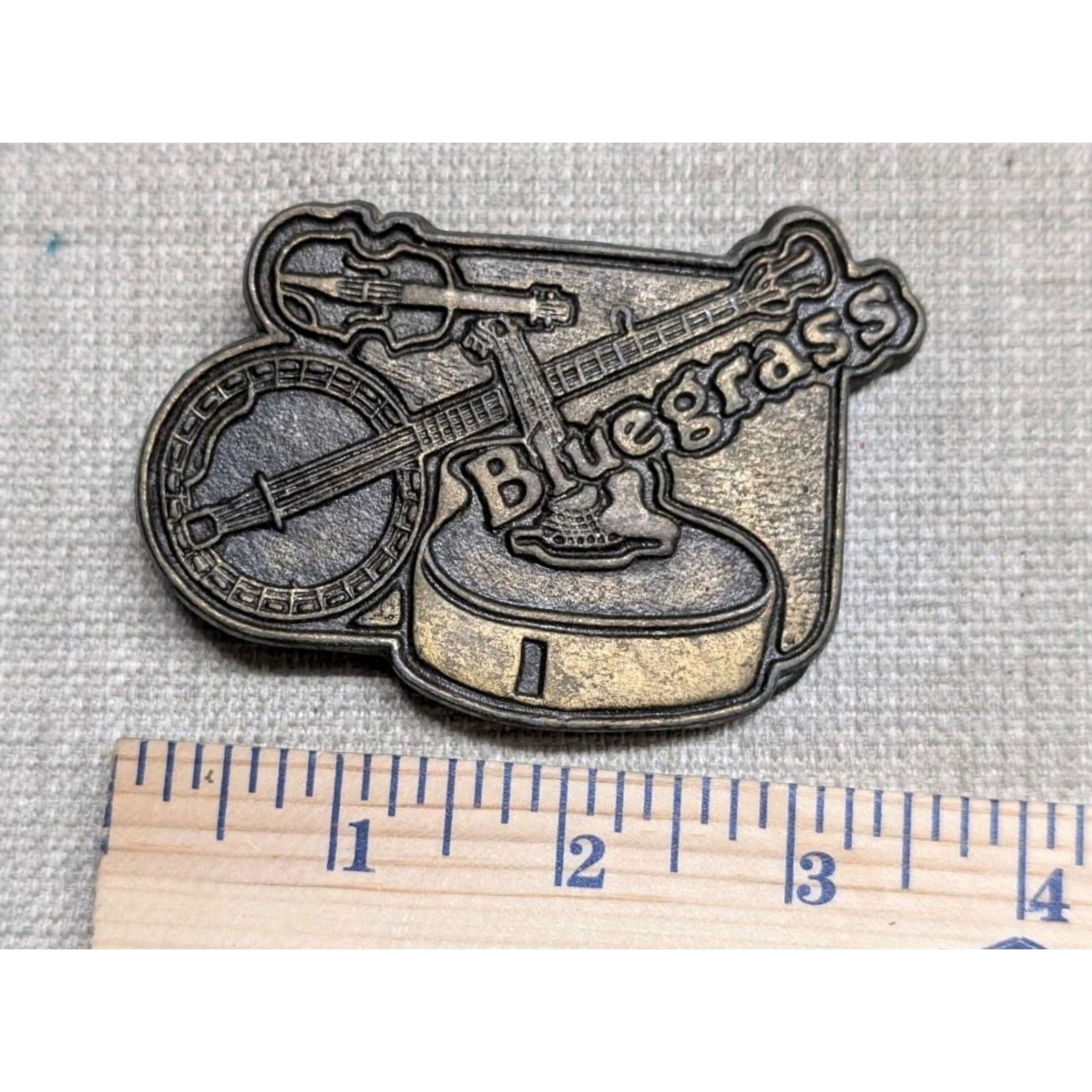 Vintage VINTAGE belt buckle BRASS music belt Buckle width 3.5" 2.5" height western guitar banjo BLUEGRASS Men Buckle Pattern: Music XS? Size ONE SIZE - 4 Thumbnail
