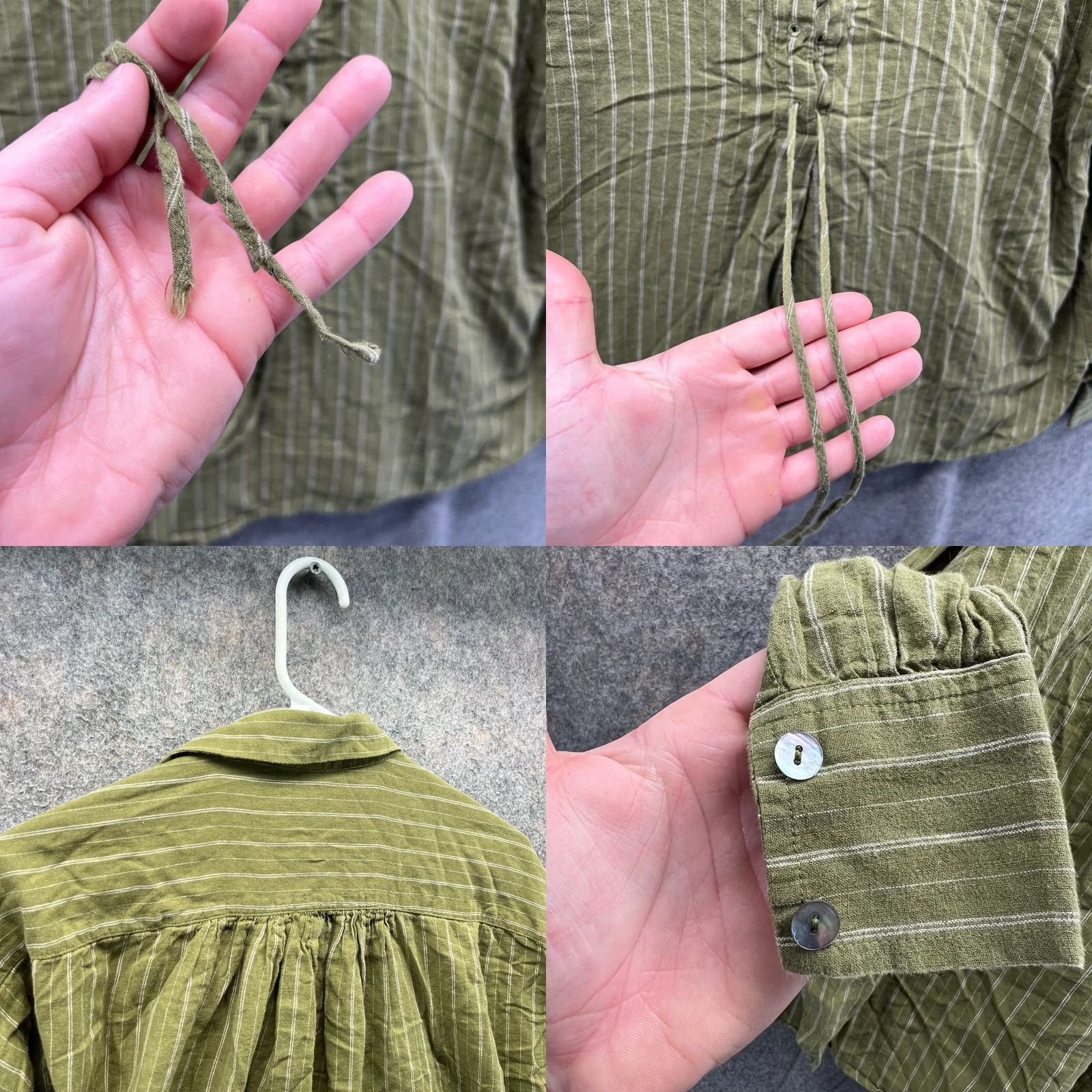 Free People VINTAGE Free People Shirt Women Small Green Striped Linen Blend Drawstring Top Soft Size S / US 4 / IT 40 - 8 Thumbnail