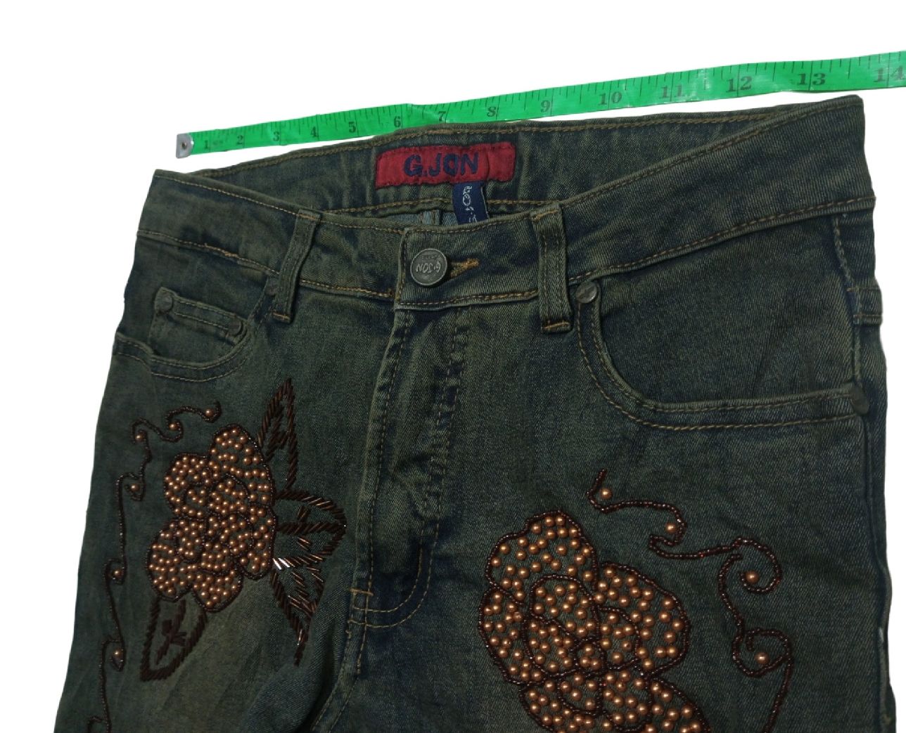 Vintage 2000's Flare Wide Rusty Denim flowers bootcut G.JON Size 28" / US 6 / IT 42 - 3 Thumbnail