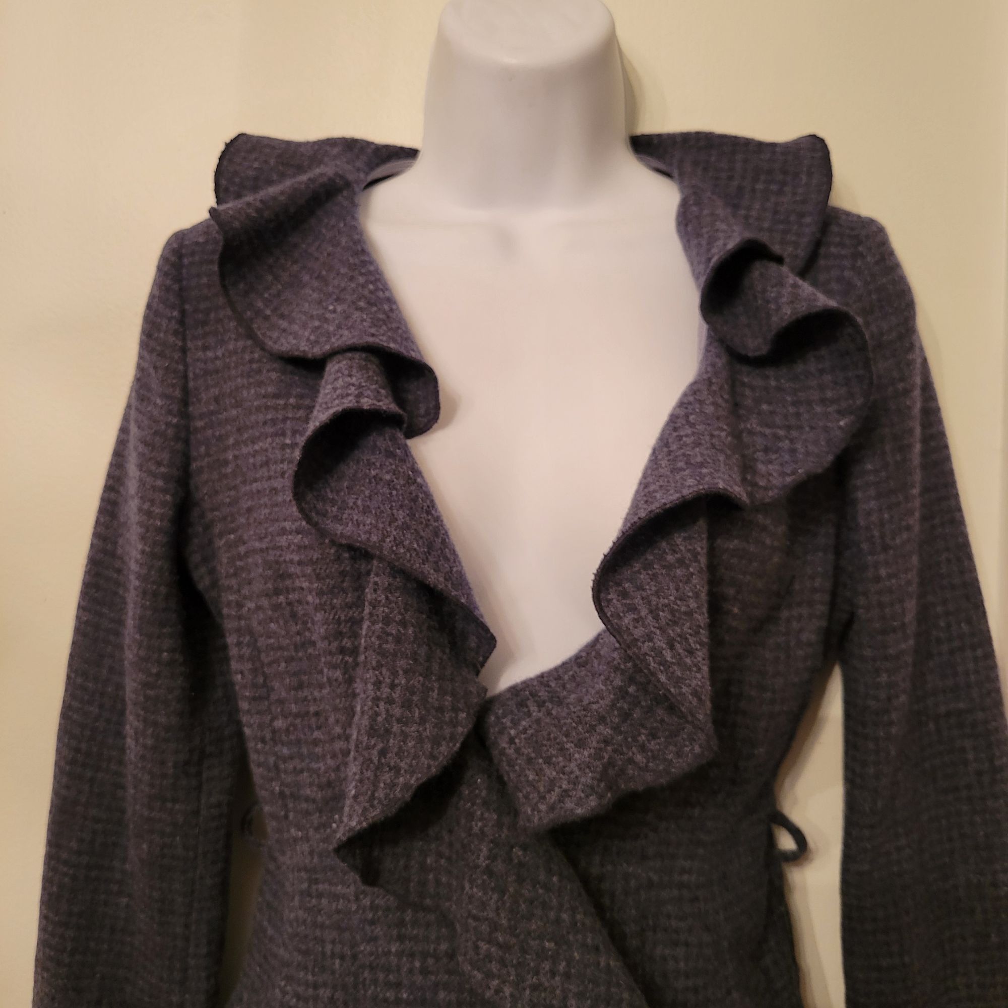 Armani Armani Jeans 0 Blue Gray Tweed Ruffle Wool Fitted Blazer Jac Size XS / US 0-2 / IT 36-38 - 6 Thumbnail