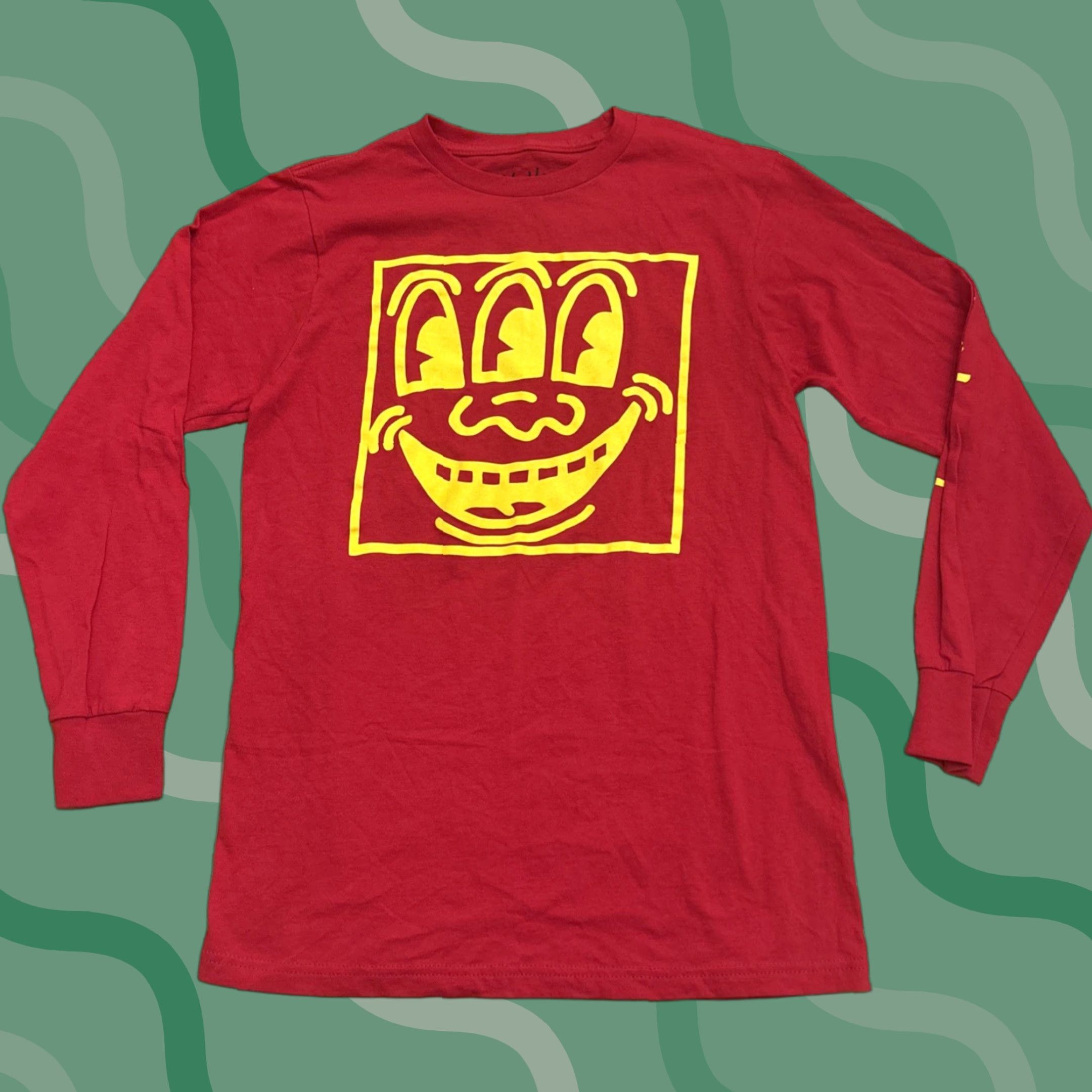 Vintage VINTAGE Keith Haring Crew Long Sleeve Shirt Men Small Red Three-Eyed Smiling Monster Graphic Art Tee Size US S / EU 44-46 / 1 - 1 Thumbnail