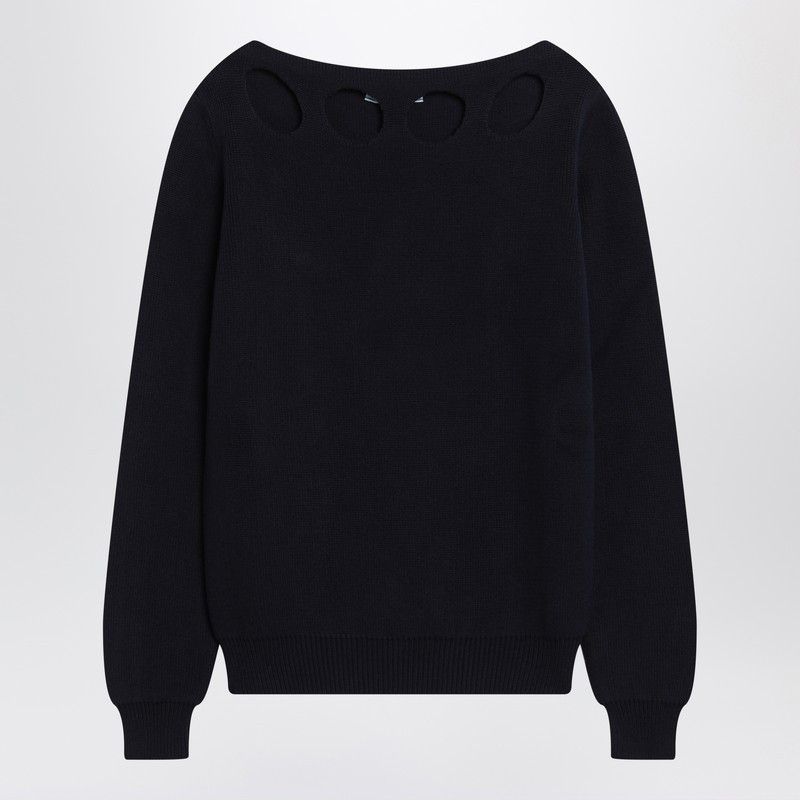 Prada Prada Blue Cotton Sweater With Geometric Details Size M / US 6-8 / IT 42-44 - 1 Thumbnail