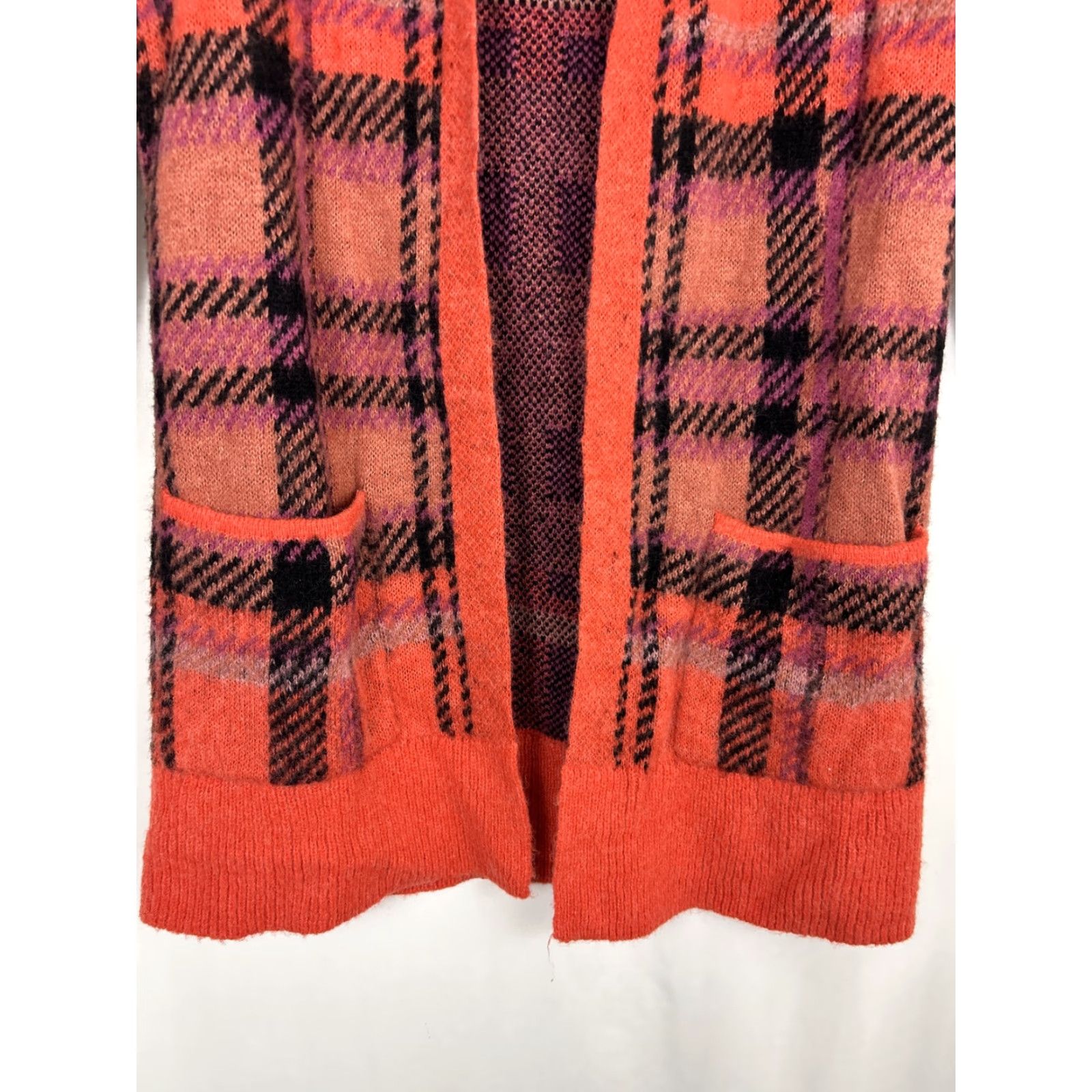 Lucky Brand Lucky Brand Sweater Cardigan Womens Small Red Plaid Long Sleeve Acrylic Wool Pockets Size S / US 4 / IT 40 - 6 Thumbnail