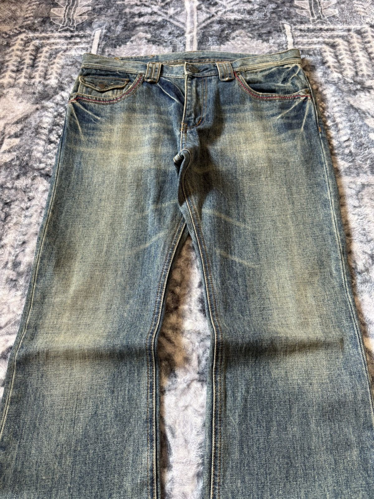 Fad Three × GOSTAR DE FUGA × Japanese Brand Rupert Japan Muddy Wash Rivet Edgy Flared Denim Pants Size US 31 - 3 Thumbnail