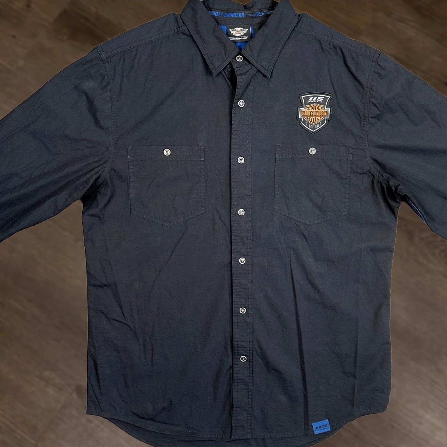 Harley Davidson Harley-Davidson Shirt Men L Black Button-Up Long Sleeve Ripstop with Embroidered Patch and Back Logo Size US L / EU 52-54 / 3 - 1 Thumbnail