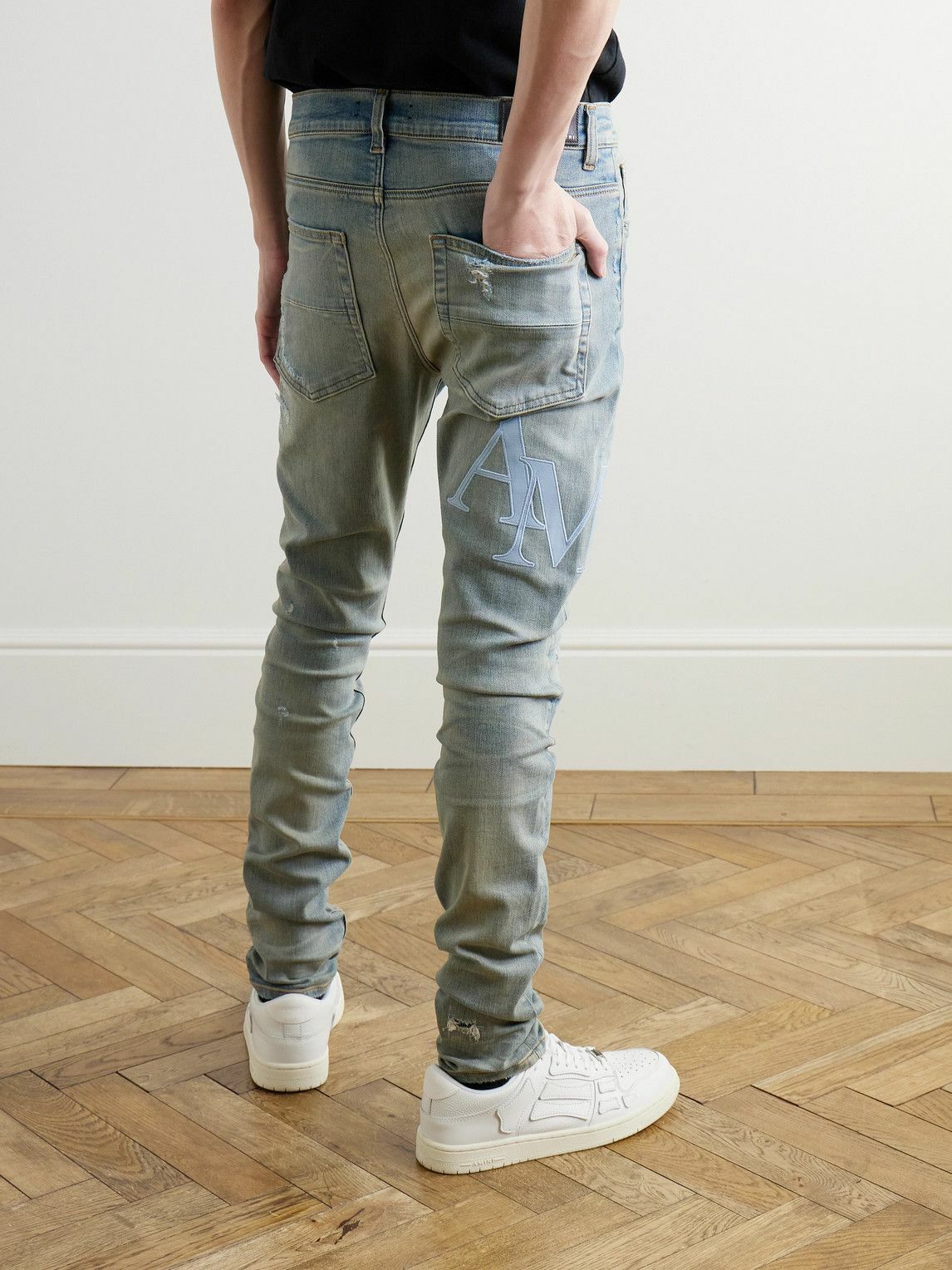 Amiri oc11z0825 Logo-Appliquéd Panelled Distressed Jeans in Blue Size US 31 - 5 Thumbnail