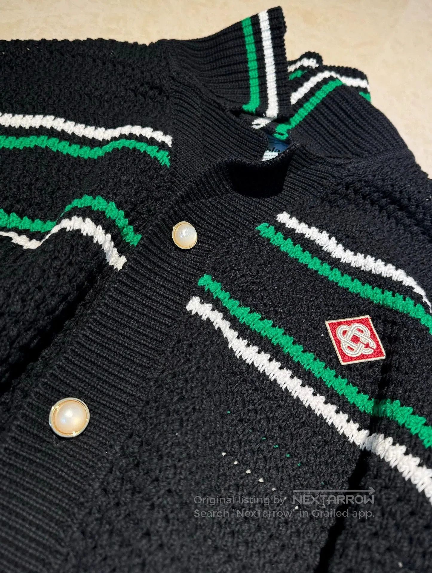 Casablanca Black Striped Knit Button. Size US L / EU 52-54 / 3 - 3 Thumbnail