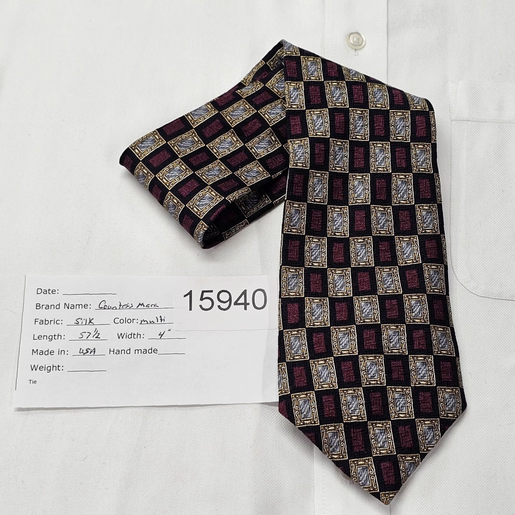 Countess Mara VINTAGE Countess Mara Necktie Men's Black Mirror Pattern Office Work Designer Silk USA Size ONE SIZE - 7 Thumbnail