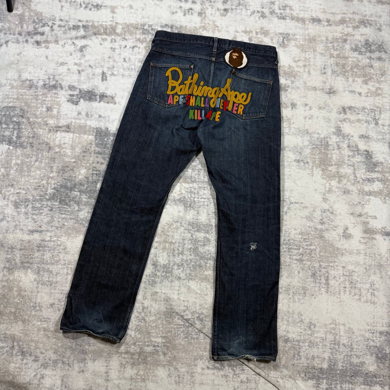 Authentic Bape 2000’s Rainbow Champion Logo Jeans 34
