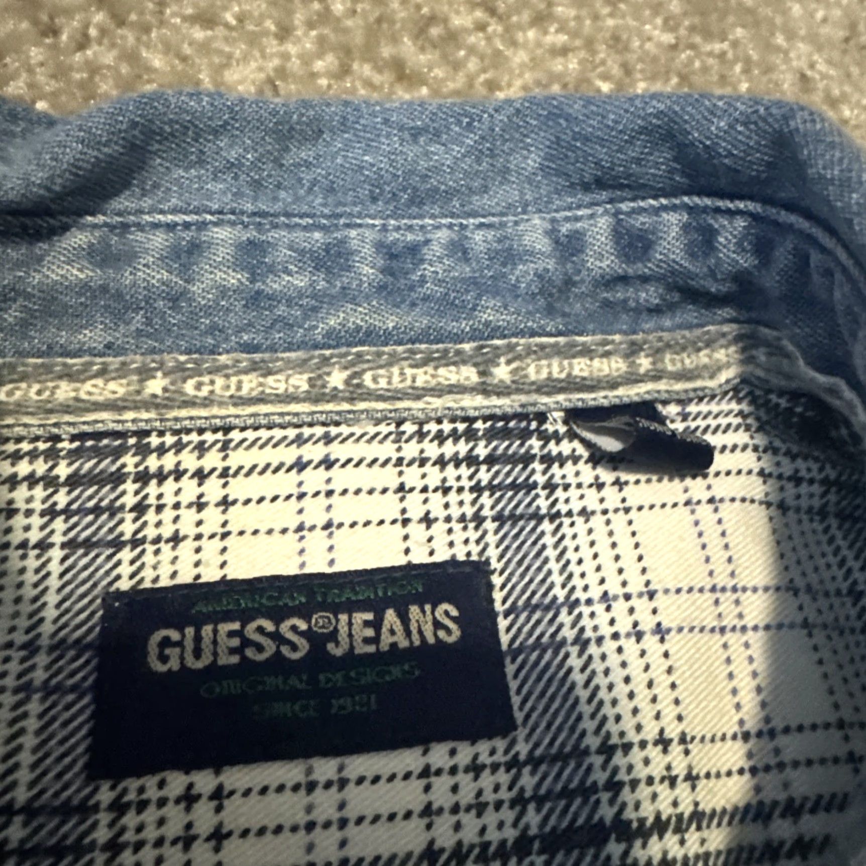 Guess VINTAGE Guess Shirt Denim 90s Plaid Collared Long Sleeve Large Blue Mens Size US L / EU 52-54 / 3 - 5 Thumbnail