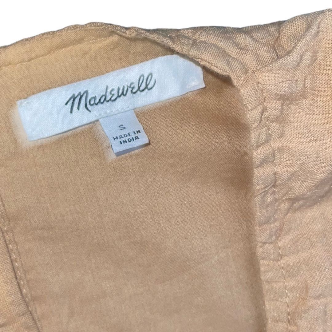 Madewell Seersucker Puff Sleeve Cutout Mini Dress Khaki Cottage Boho Size S / US 4 / IT 40 - 5 Thumbnail