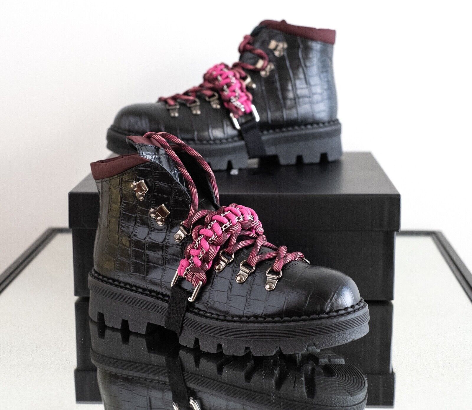 Pinko PINKO Zenzero Black Fuchsia Combat Boot Women New Size 38/8 Size US 8 / IT 38 - 4 Thumbnail