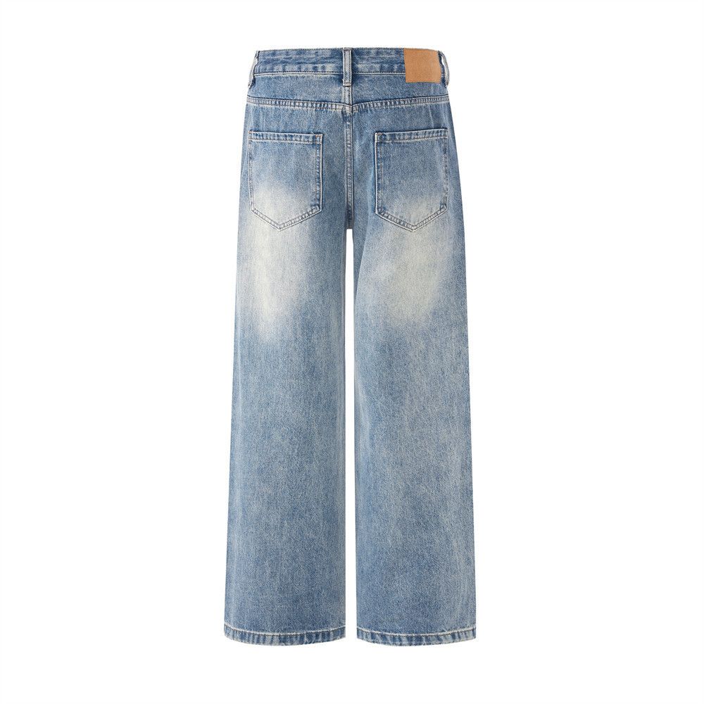 Jean American retro men's loose distressed washed gradient jeans Size US 32 / EU 48 - 2 Thumbnail