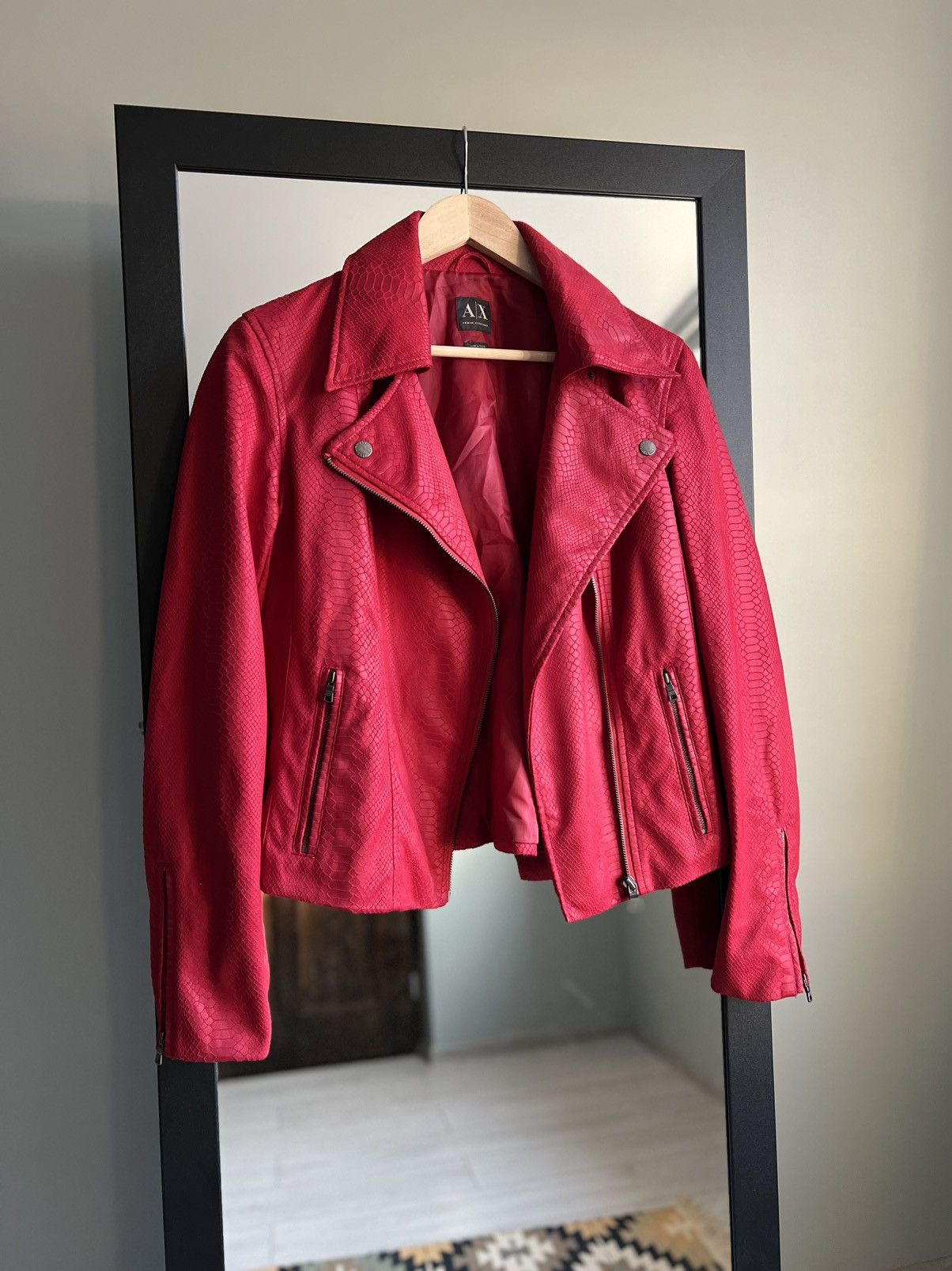 Armani Exchange Armani Exchange Faux Leather Avant Garde Red Jacket Size L / US 10 / IT 46 - 3 Thumbnail