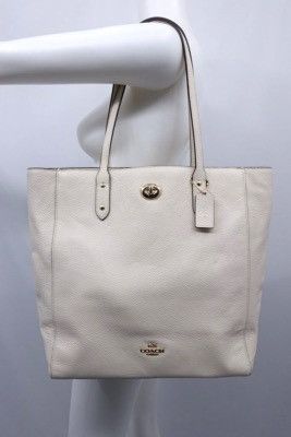 Tory Burch Coach Pebble Leather Town Tote in White Size ONE SIZE - 1 Thumbnail