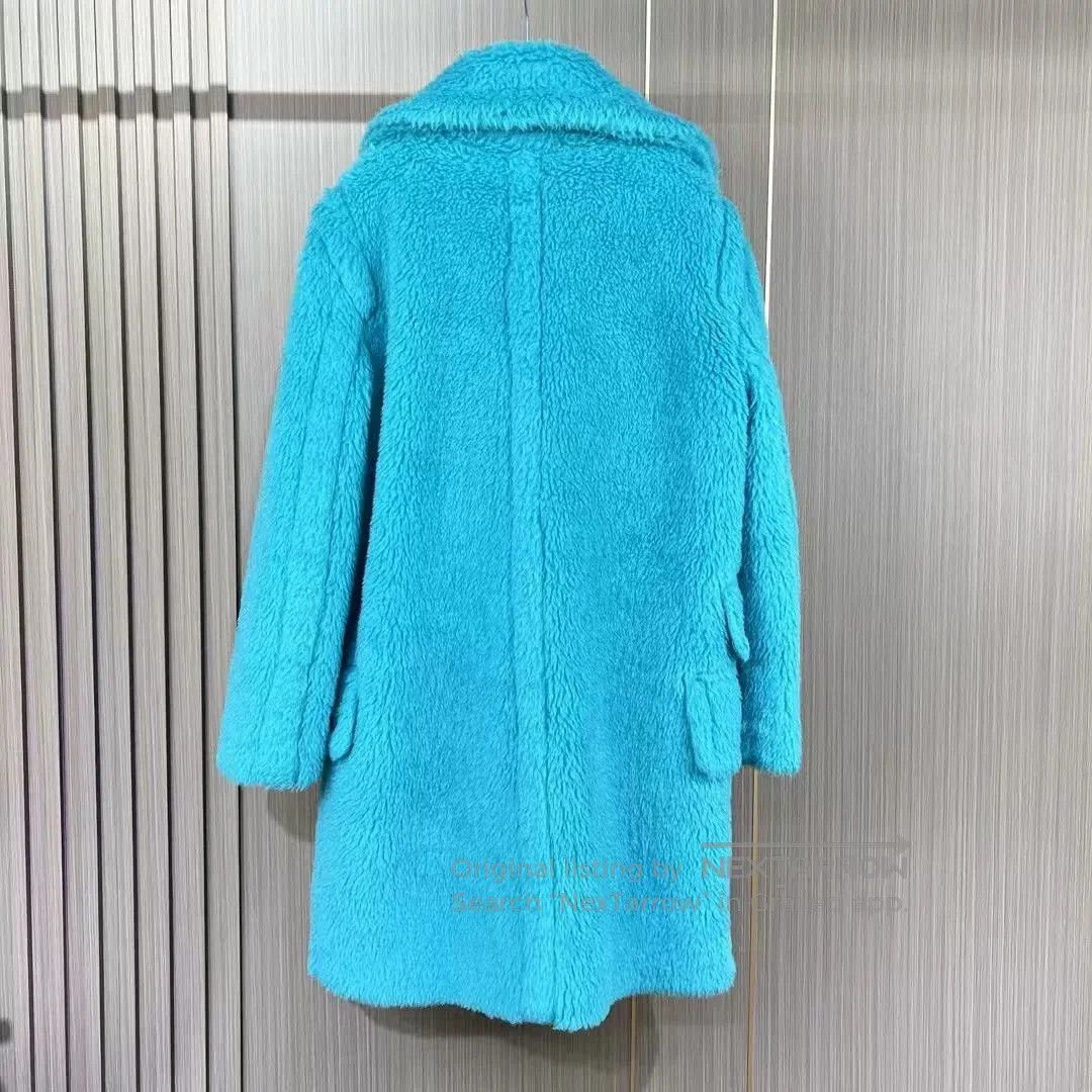 Max Mara Maxmara Lake Blue Teddy Fur Coat. Size XXS / US 00 / IT 34 - 2 Thumbnail