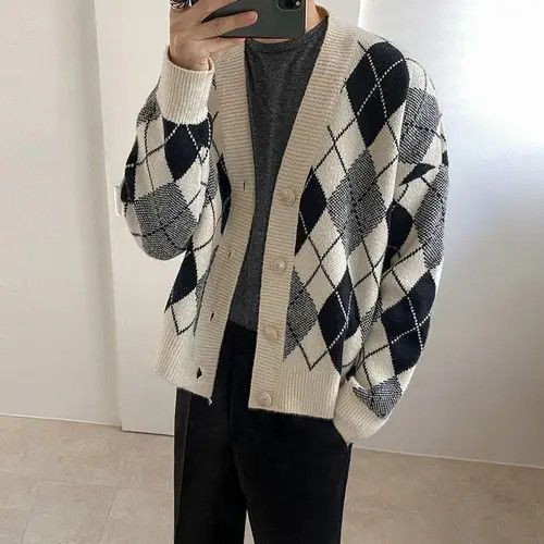 VIBE Argyle Graphic Knit Cardigan Sweater Size US M / EU 48-50 / 2 - 4 Thumbnail