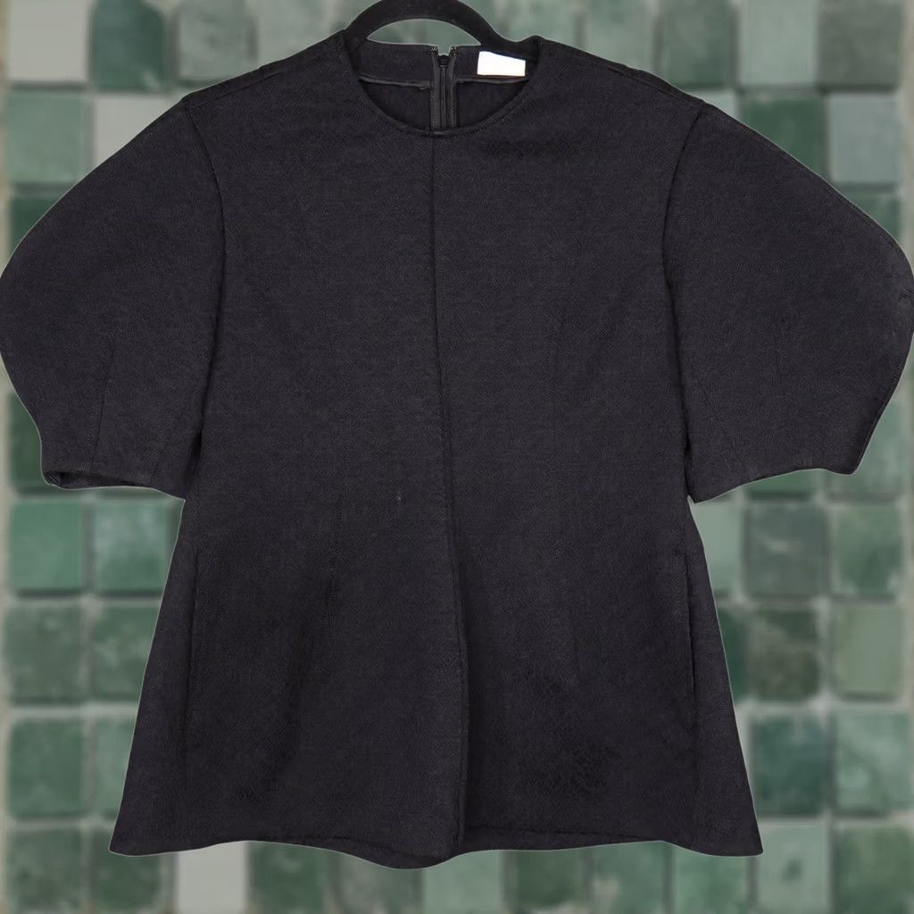 Vintage Cygne Blouse Shirt Womens Textured Short Sleeve Zip Back A-Line Peplum Black Round Neck Kimono Sleeve Size M / US 6-8 / IT 42-44 - 1 Thumbnail