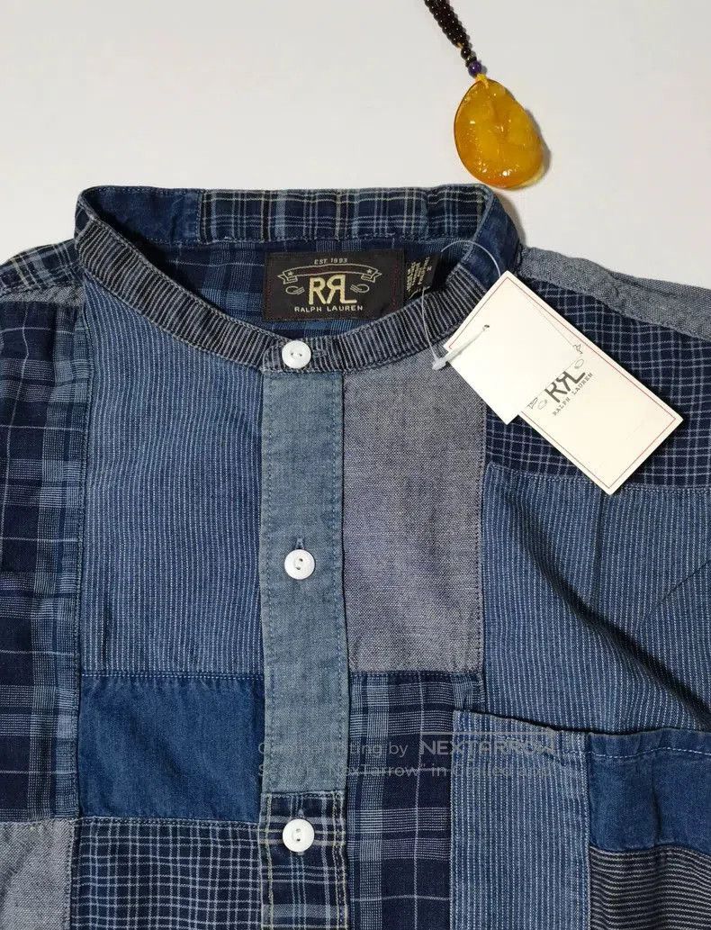 RRL Ralph Lauren RRL Indigo Patchwork Henry Shirt. Size US M / EU 48-50 / 2 - 3 Thumbnail