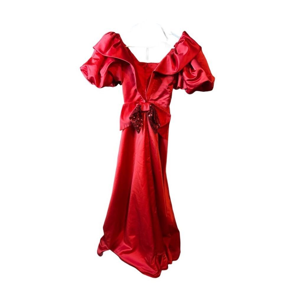Vintage Alyce Designs Vintage 80s Red Satin Puff Sleeve Sequin Bow Size M / US 6-8 / IT 42-44 - 8 Thumbnail