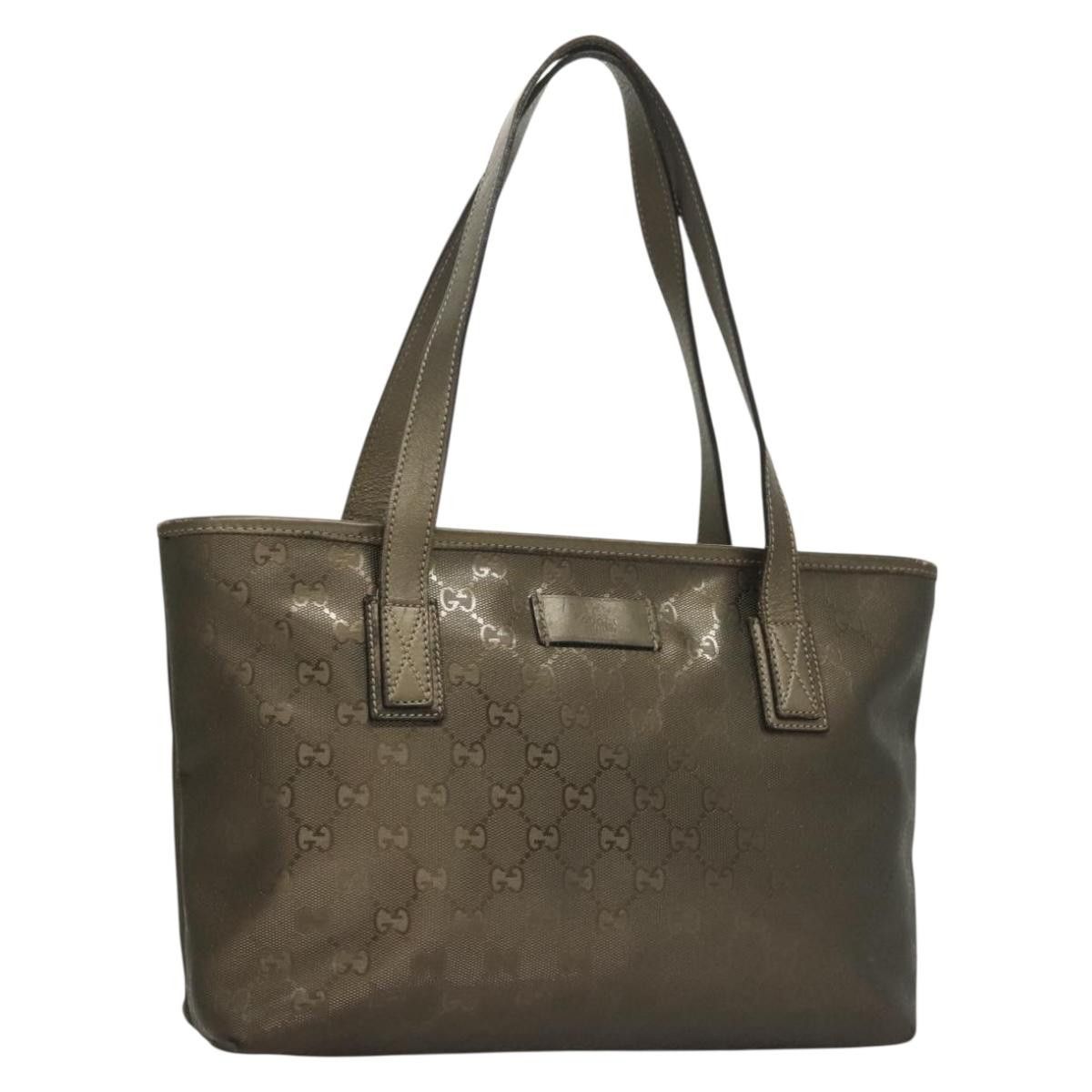 GUCCI GG Implementation Tote Bag Pvc Khaki Silver