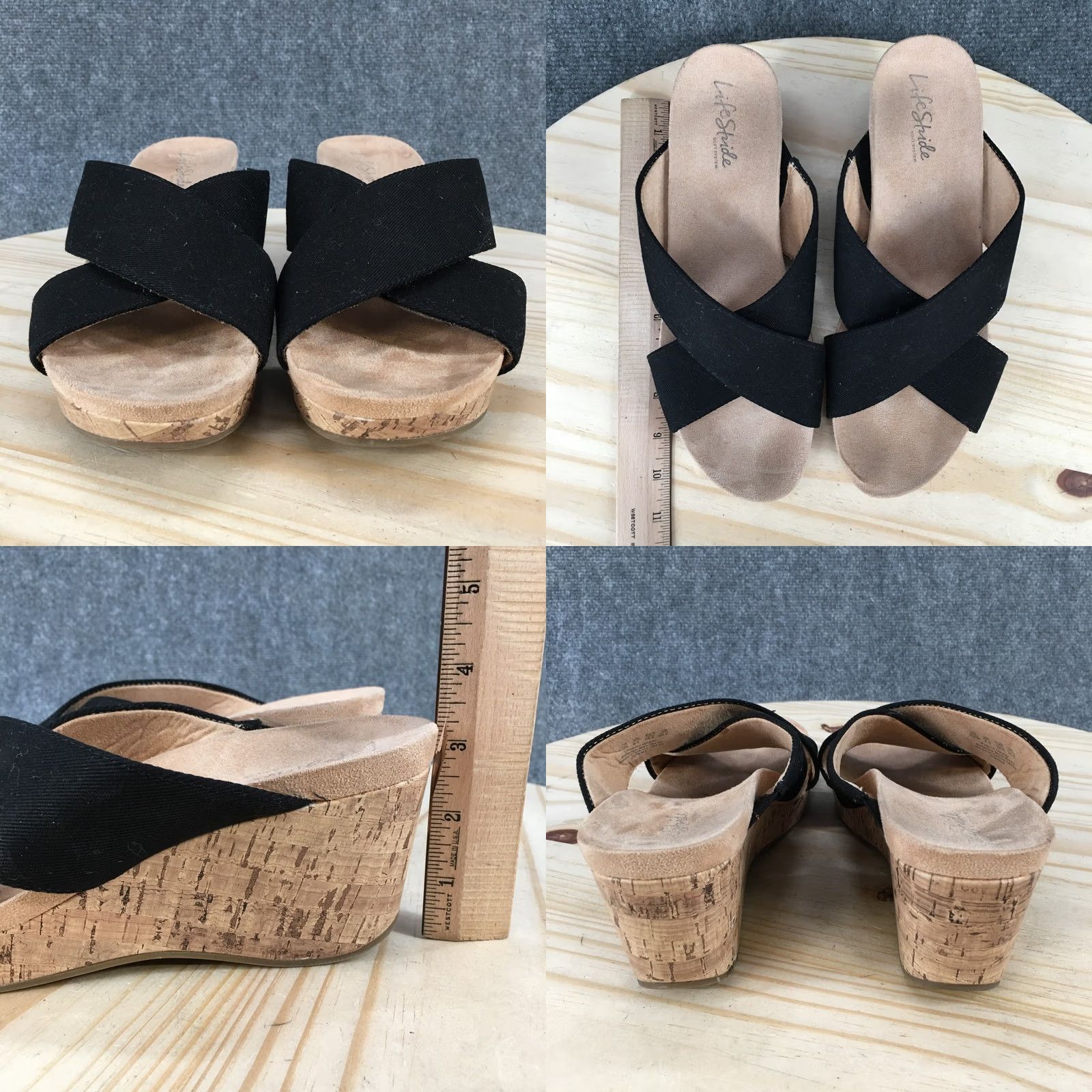 Vintage LifeStride Westcott Black Cork Wedge Slide Sandals Womens 9.5W Criss Cross Size US 10 / IT 40 - 8 Thumbnail