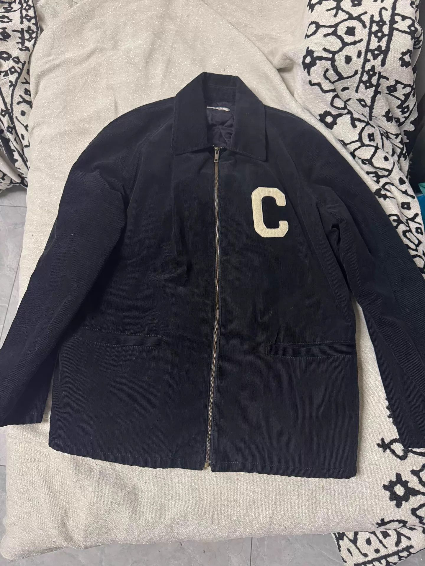 Celine Black Corduroy Zip-Front Jacket with 'C' Logo Size US L / EU 52-54 / 3 - 1 Thumbnail
