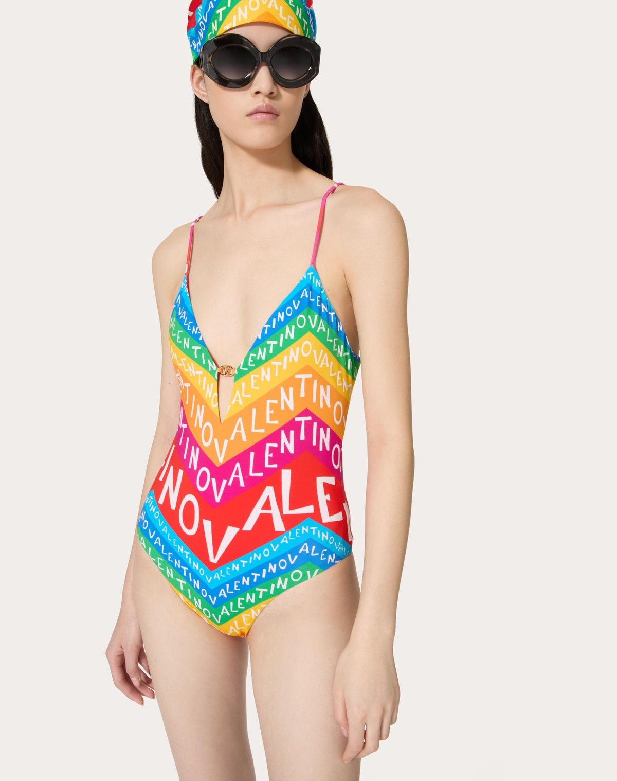 Valentino o1s1wg110525 Chevron Lycra24 On Piece Swimsuit in Multicolor Size XS / US 0-2 / IT 36-38 - 5 Thumbnail