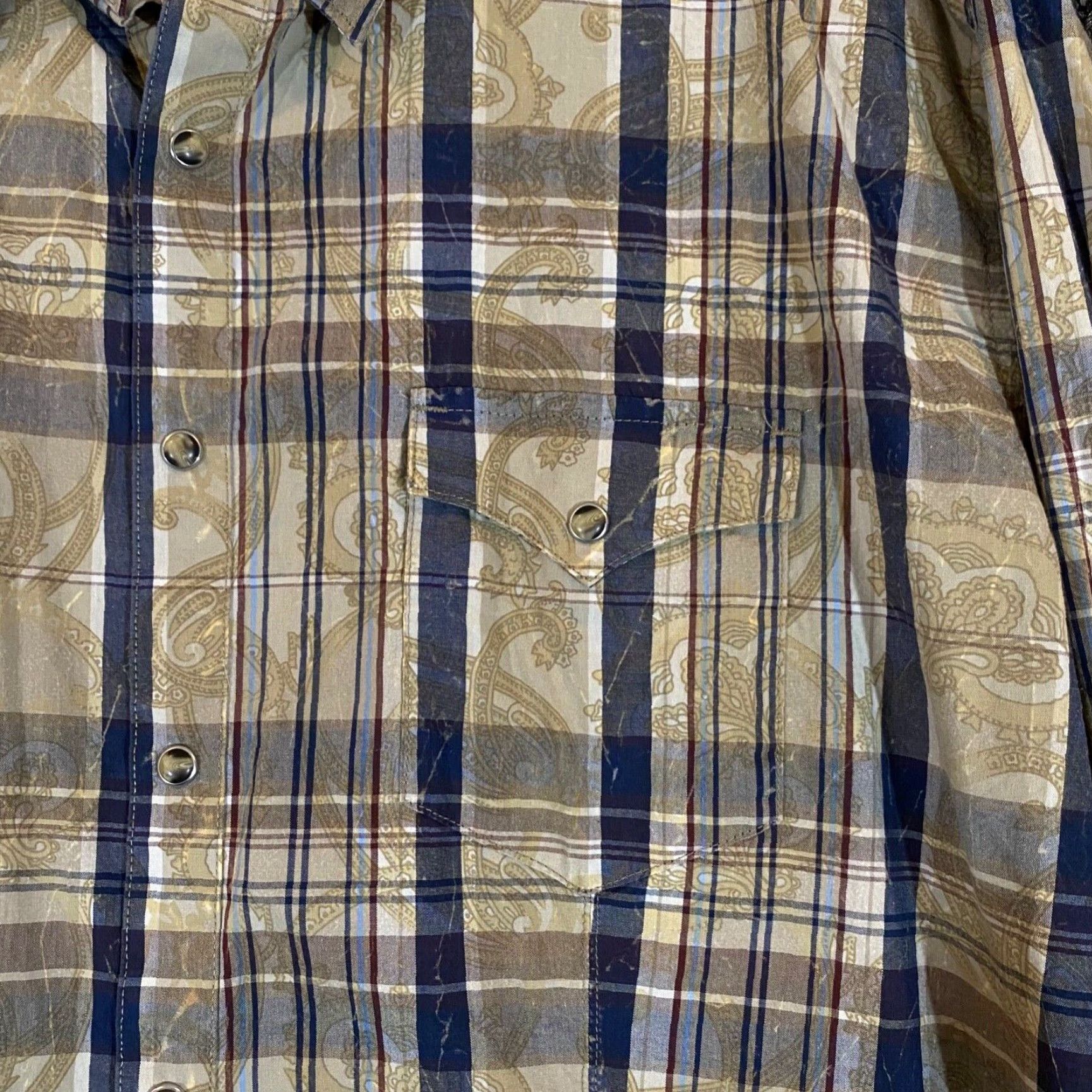 Wrangler VINTAGE Wrangler Shirt Mens XL Tan Paisley Retro Western Pearl Snap Up Size US XL / EU 56 / 4 - 3 Thumbnail
