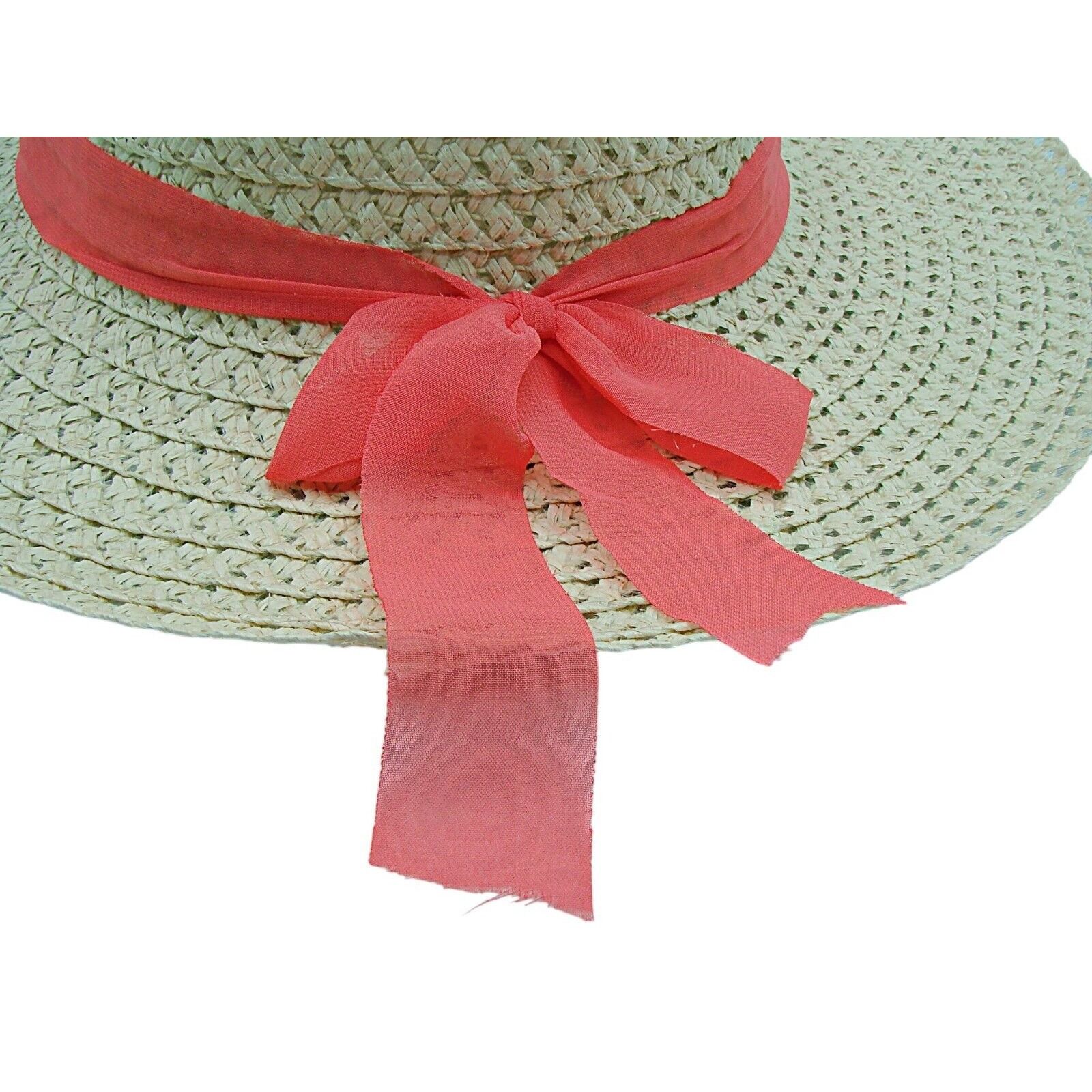 Other Straw Garden Hat Wide Brim Pink Ribbon Bow Band Sun Hat Beac ...