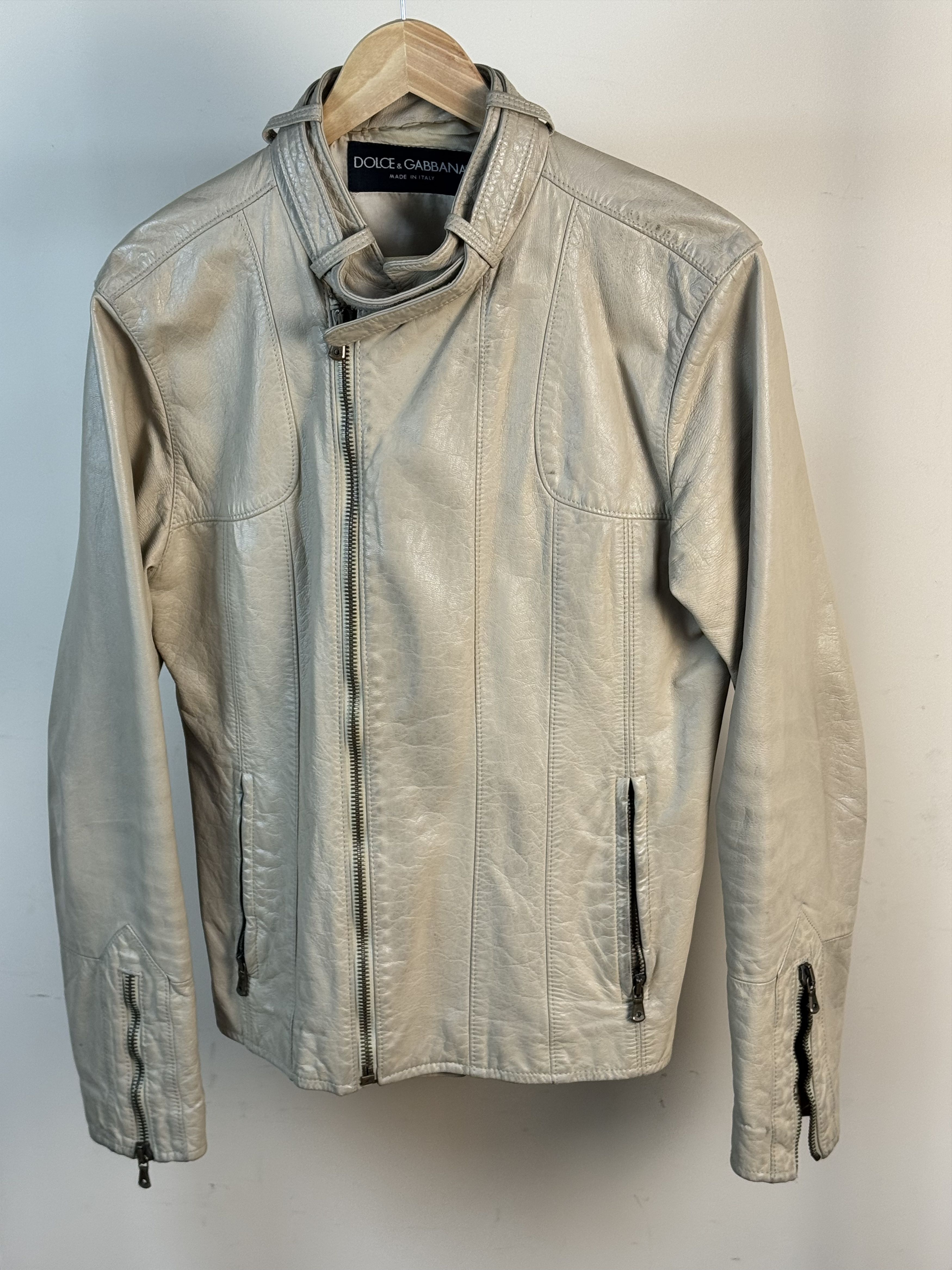 Dolce & Gabbana Dolce & Gabbana Rare Goatskin Leather Moto Jacket Beige Size US L / EU 52-54 / 3 - 2 Thumbnail