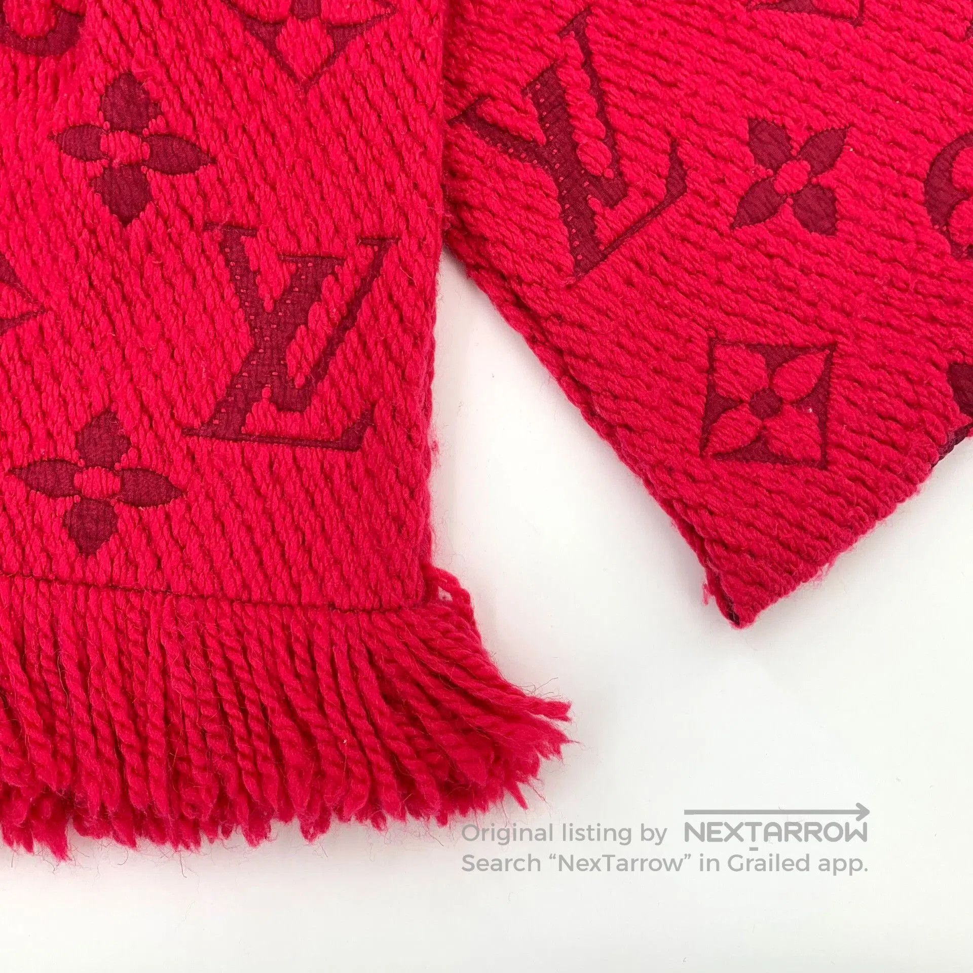 Louis Vuitton Louis Vuitton Red Logo Wool Fringed Scarf. Size ONE SIZE - 5 Thumbnail
