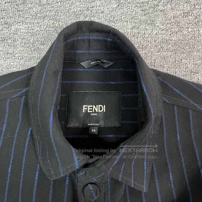 Fendi Fendi Dark Blue Striped Wool Shirt Jacket Size US L / EU 52-54 / 3 - 4 Thumbnail