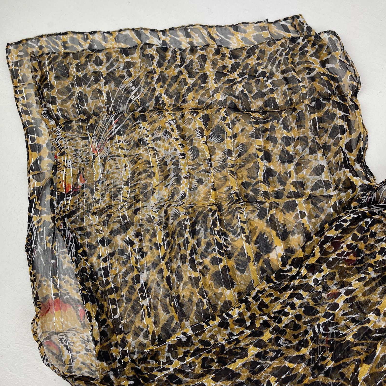 Vintage VTG Leopard Print Sheer Scarf Striped Silver Brown Black Red Size ONE SIZE - 19 Thumbnail