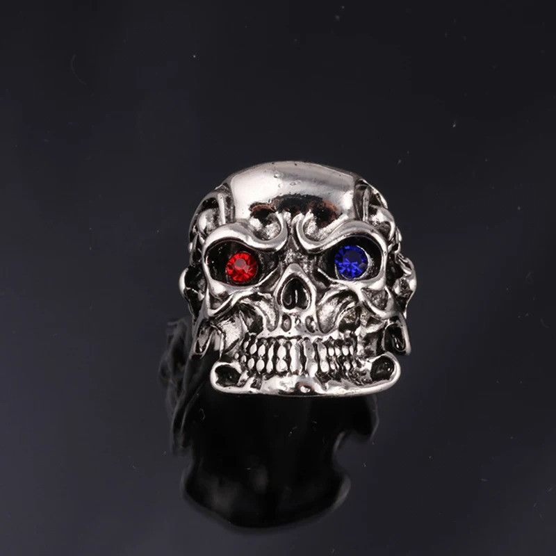 Jewelry × Vintage Retro Red Blue Eyes Skull Ring Size ONE SIZE - 3 Thumbnail