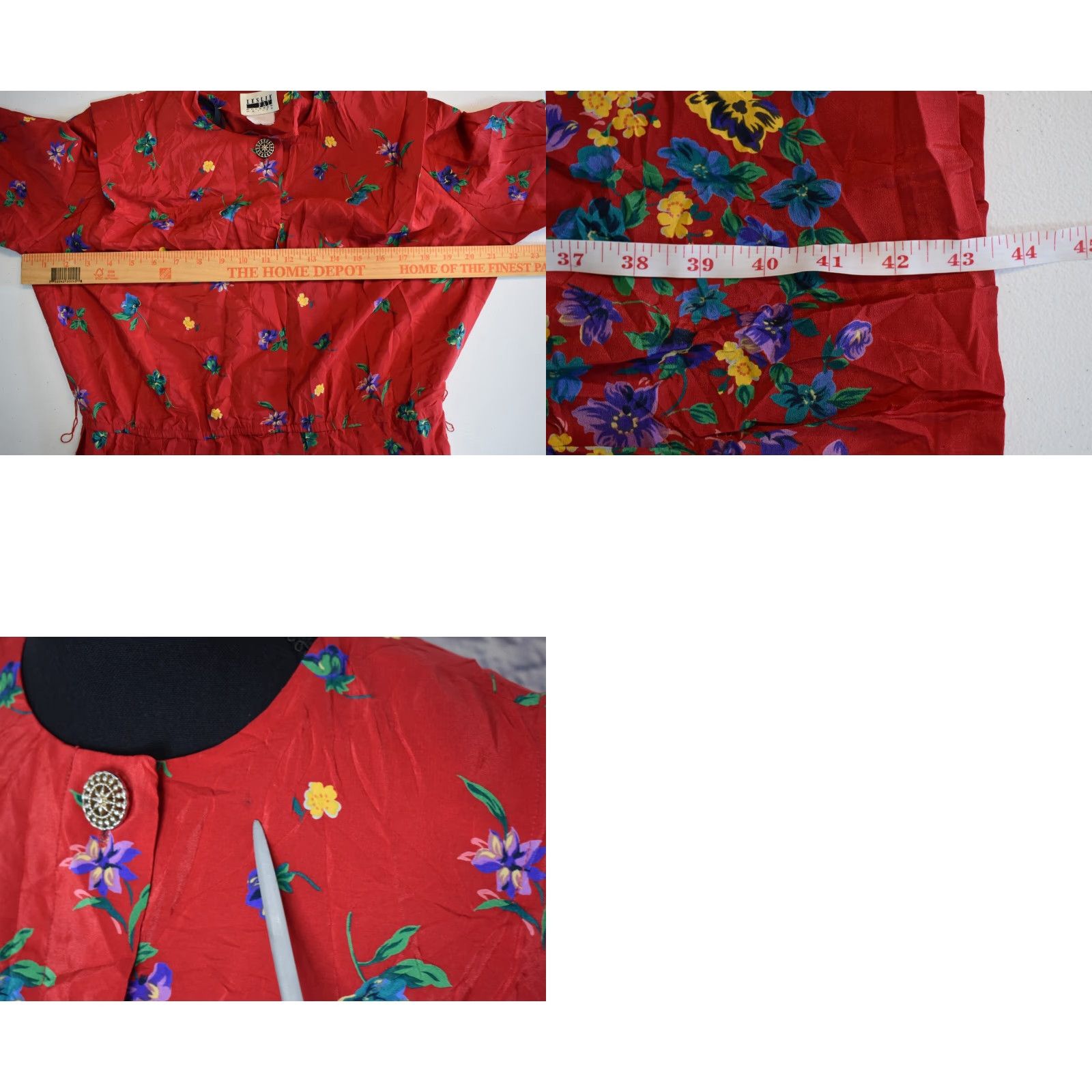 Fay VINTAGE Leslie Fay Dress Pleated Floral Midi Shirt Dress Small Red 8P Petite Waist Belted Short Sleeve Women Size S / US 4 / IT 40 - 8 Thumbnail