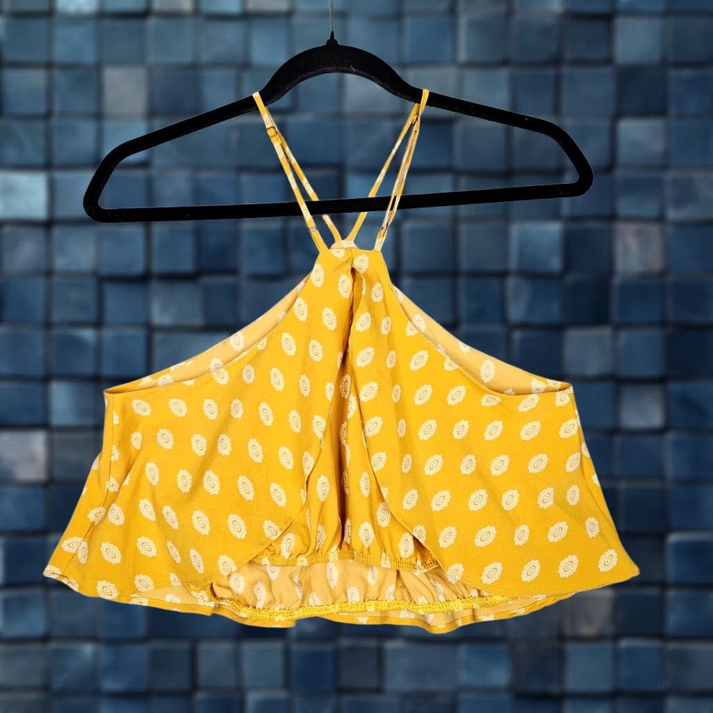 Vintage SAGE Yellow Floral Tank top Women’s S Sleeveless Round Neck Regular Fit Polyester Spandex Printed Tank Size S / US 4 / IT 40 - 1 Thumbnail