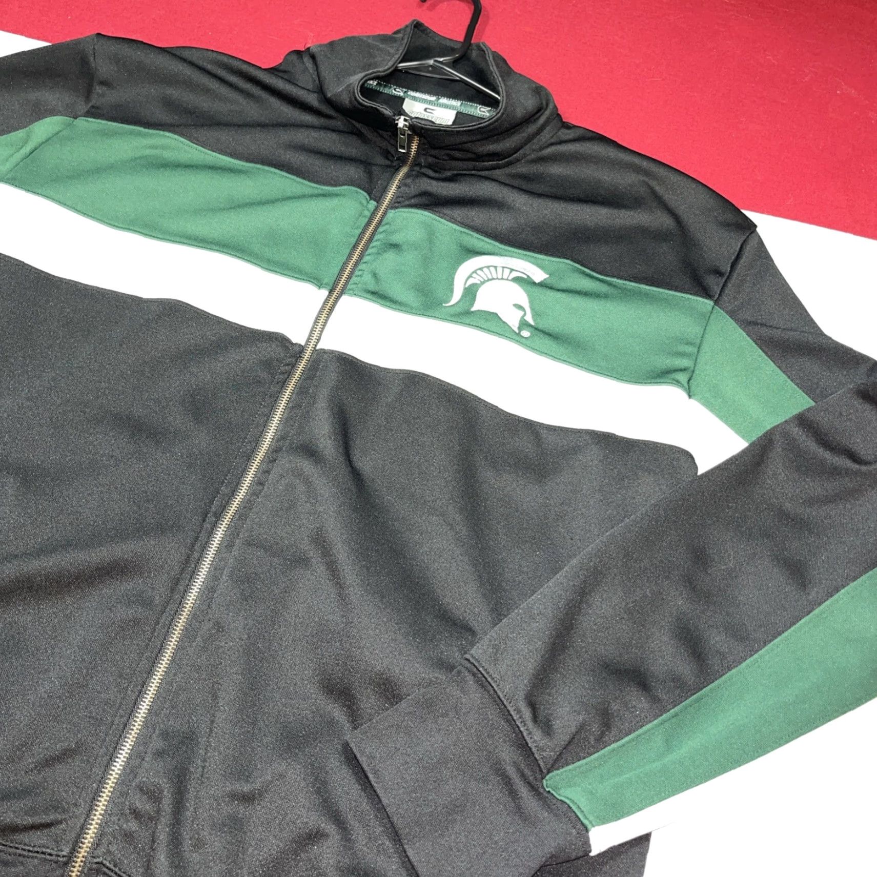 Vintage VINTAGE Colosseum MSU Jacket 2XL Mens Full Zip Spartans Green White Knit Polyester Medium-Length Striped Back Spartans Spellout Front Pockets Size US XXL / EU 58 / 5 - 2 Thumbnail