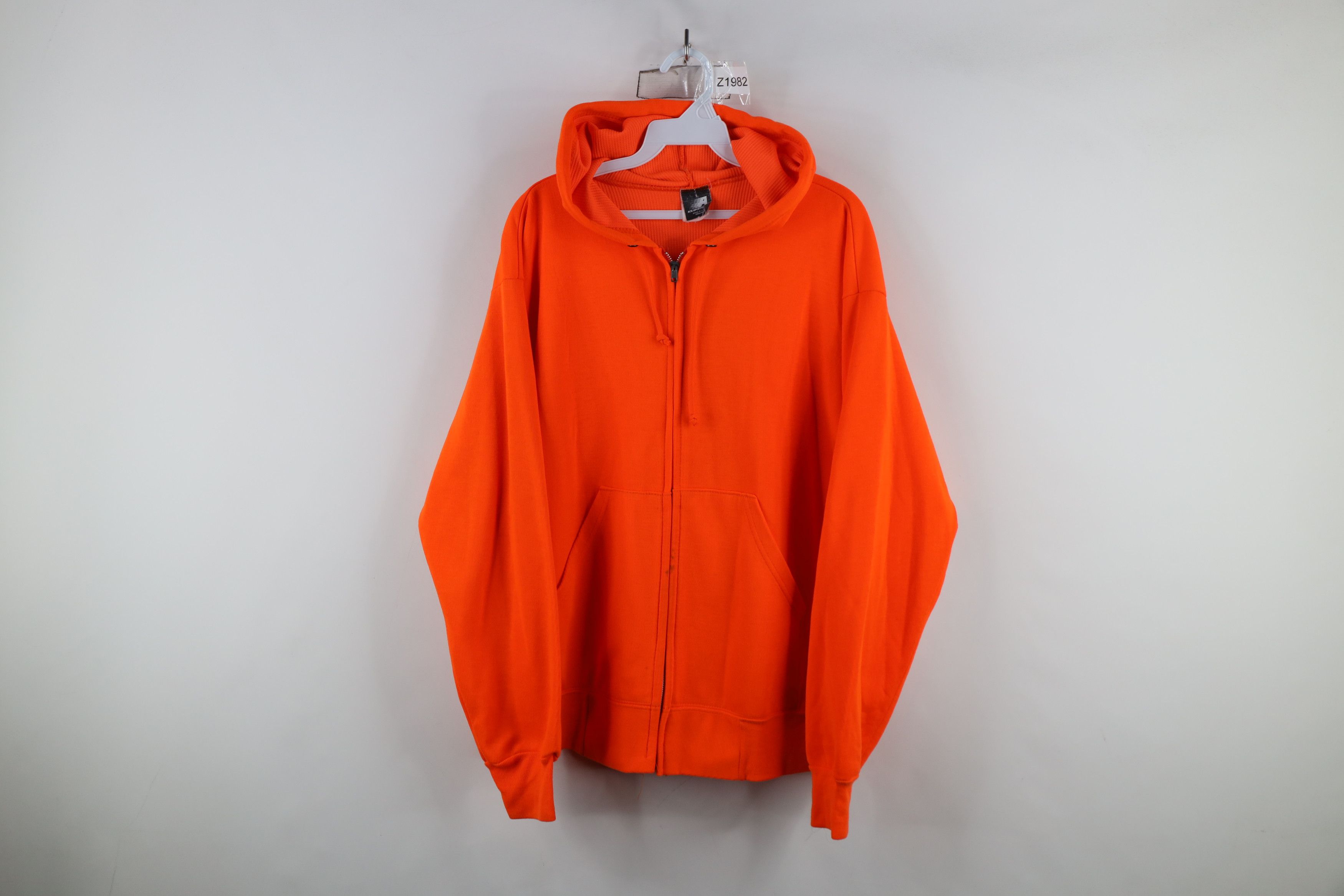 Vintage Vintage 70s 80s Streetwear Blank Zip Hoodie Blaze Orange USA Size US L / EU 52-54 / 3 - 1 Thumbnail