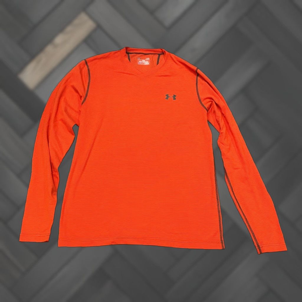 Under Armour Under Armour Coldgear Long Sleeve Pullover Shirt Mens Large Orange Active V Neck Autumn Winter Spring Sports Running & Training Shirt Mens Size US L / EU 52-54 / 3 - 1 Thumbnail