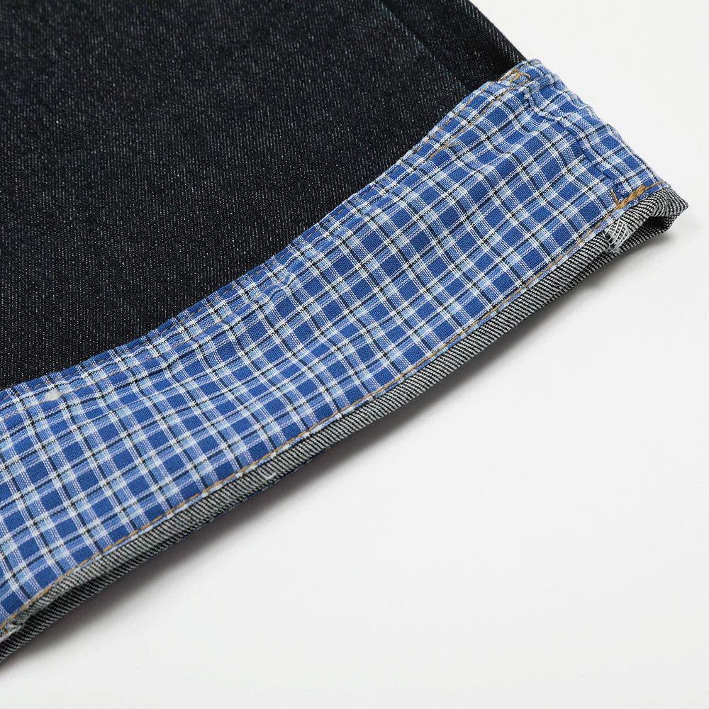 Jean Men's plaid patchwork letter embroidered straight jeans Size US 32 / EU 48 - 6 Thumbnail
