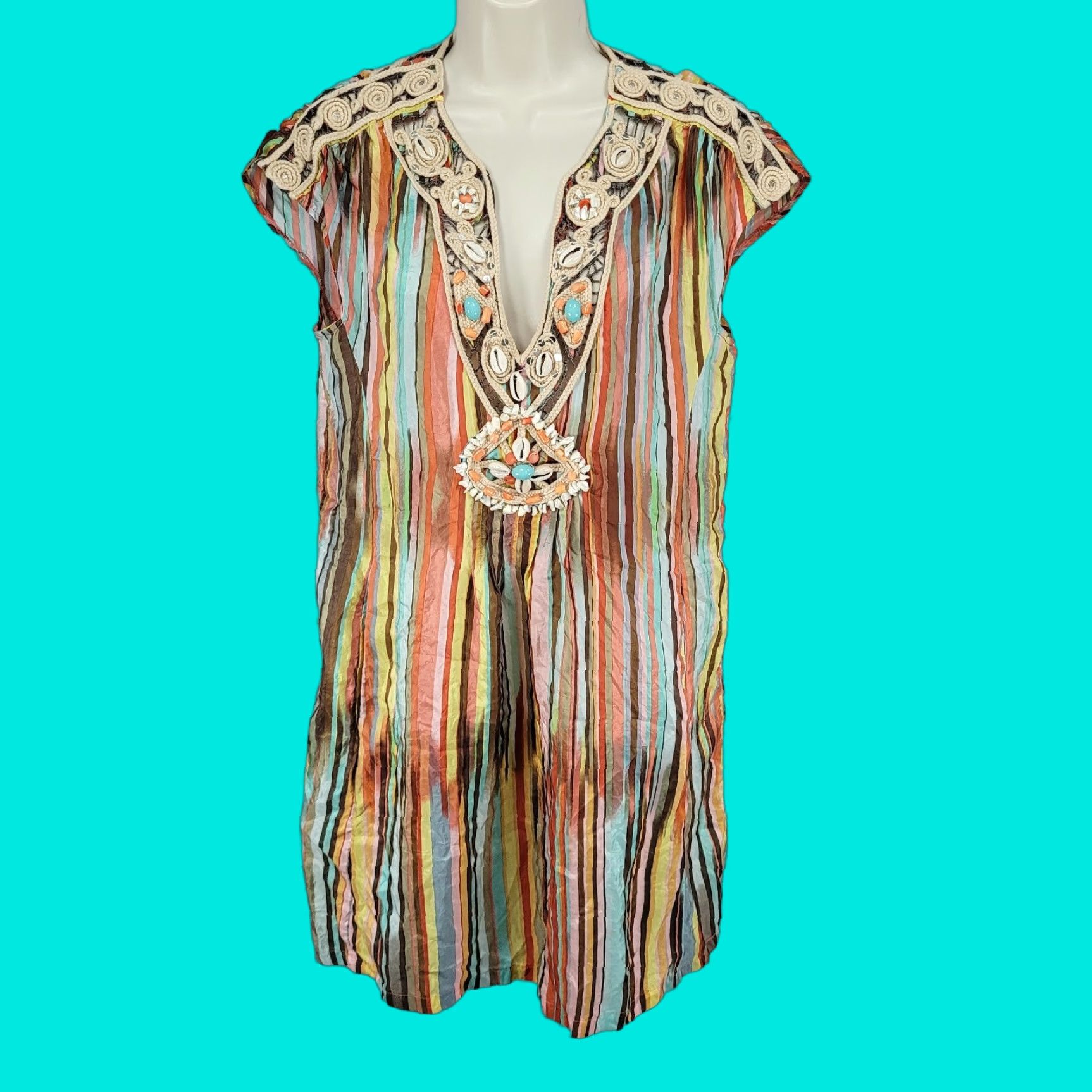 Nanette Lepore Nanette Lepore Multicolor Silk Shell Accents Striped Lightweight Dress 4 Shirt? Size S / US 4 / IT 40 - 1 Thumbnail